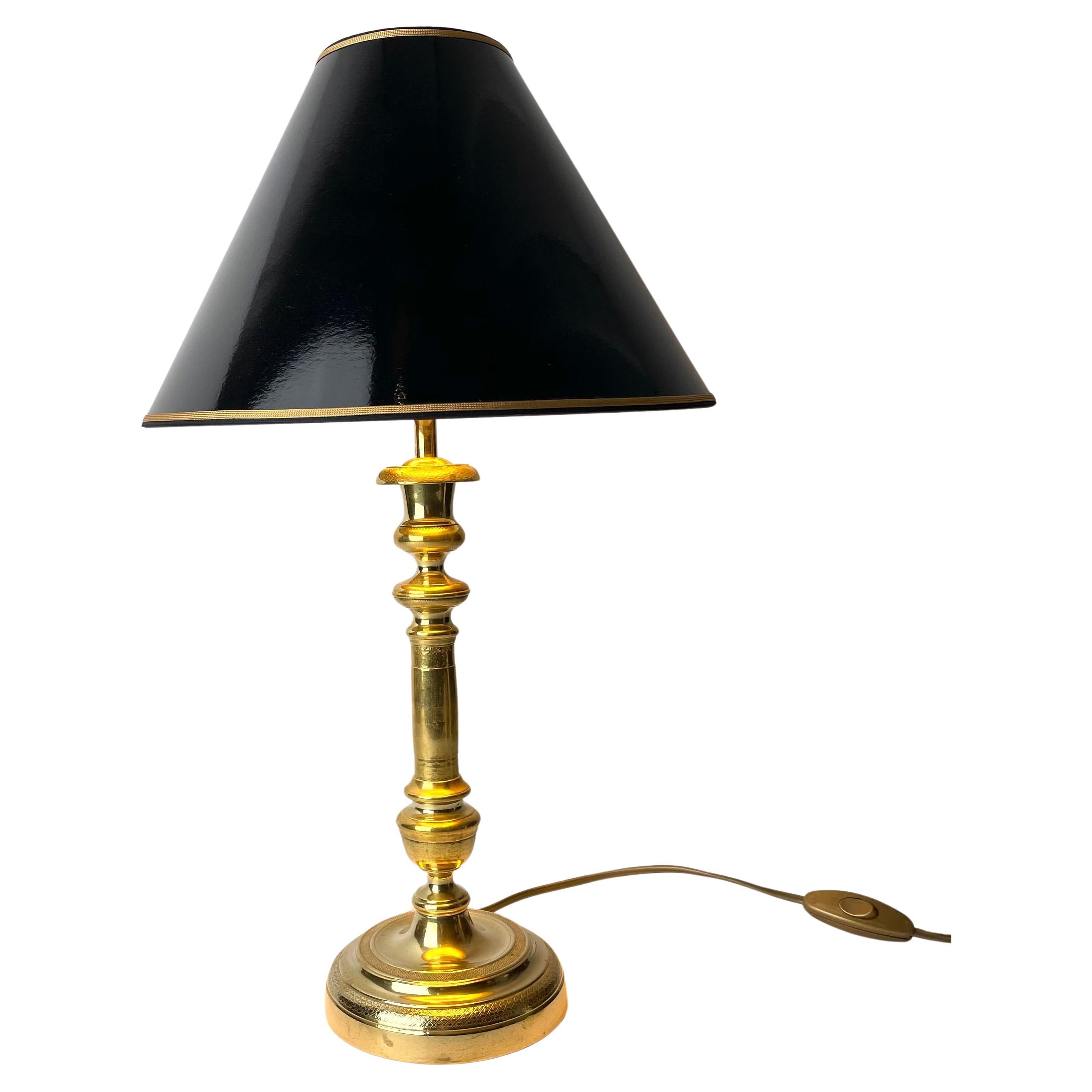 Beautiful tablelamp originally a Empire Candlestick i bronze. From 1820s For Sale