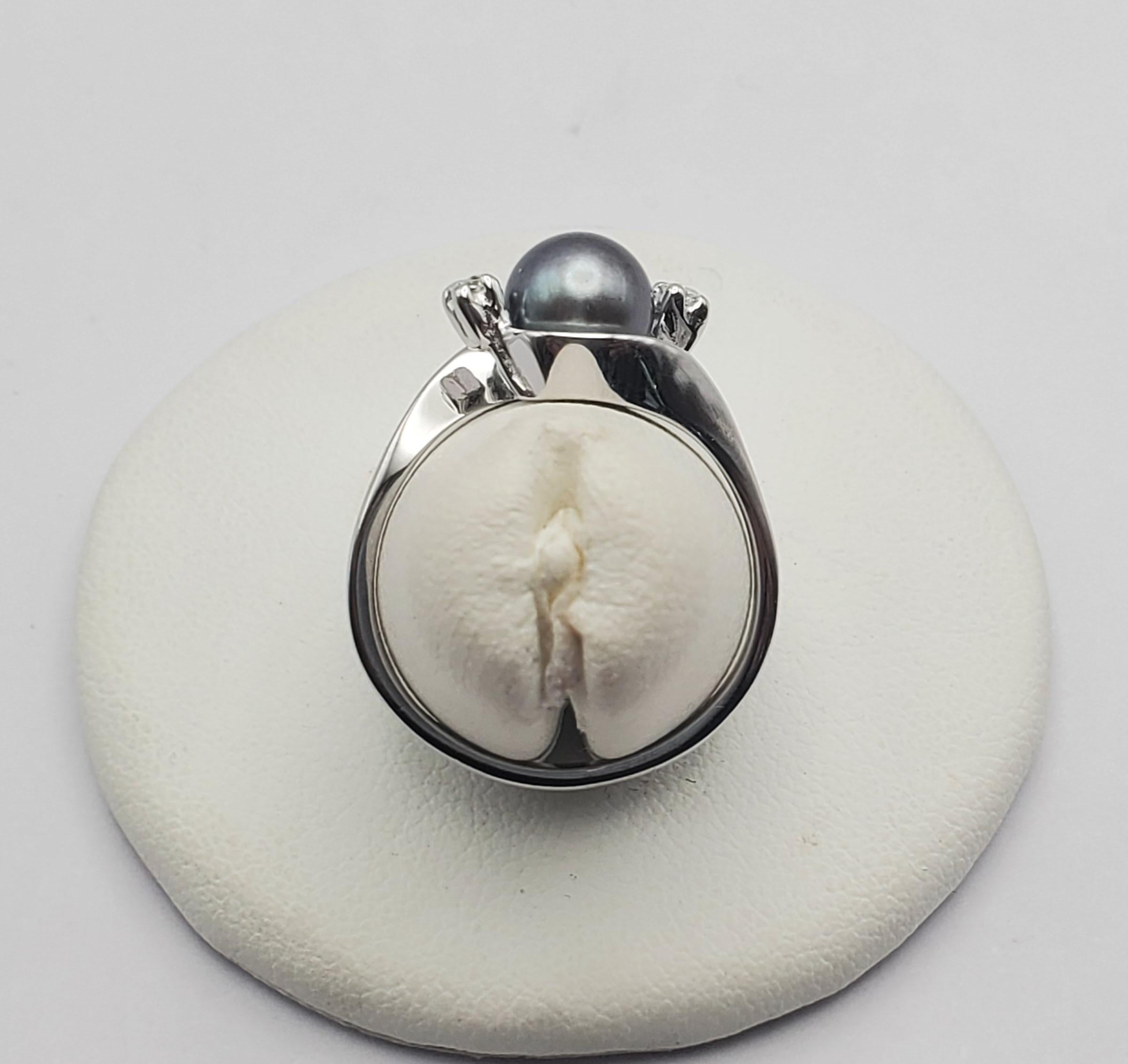 Beautiful Tahitian Pearl and Diamond Bypass Ring For Sale 1