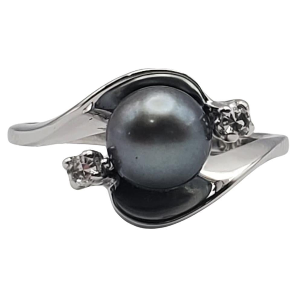 Beautiful Tahitian Pearl and Diamond Bypass Ring For Sale