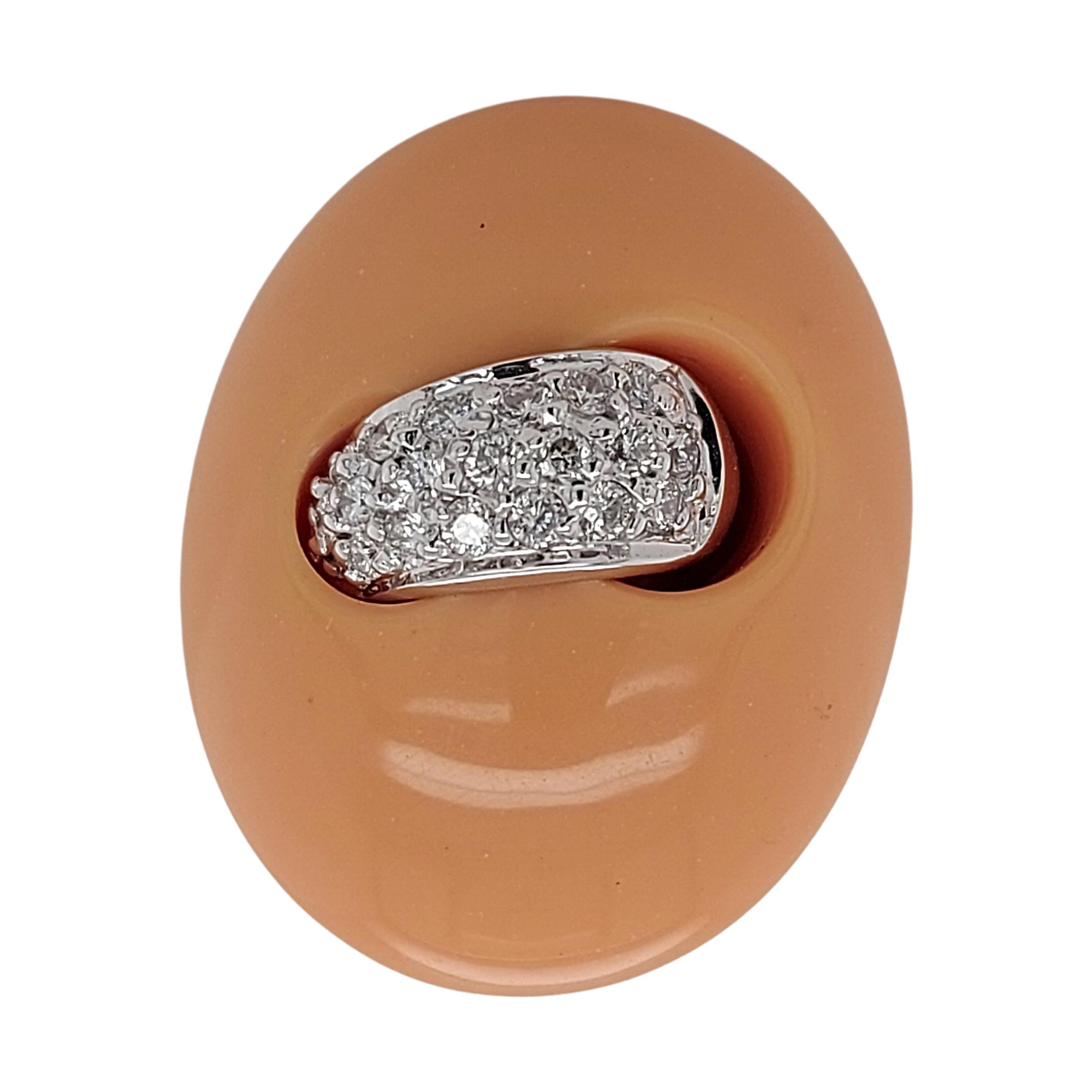 Beautiful Talento Italiano Ring with Big Coral Natural Stone & Diamonds For Sale