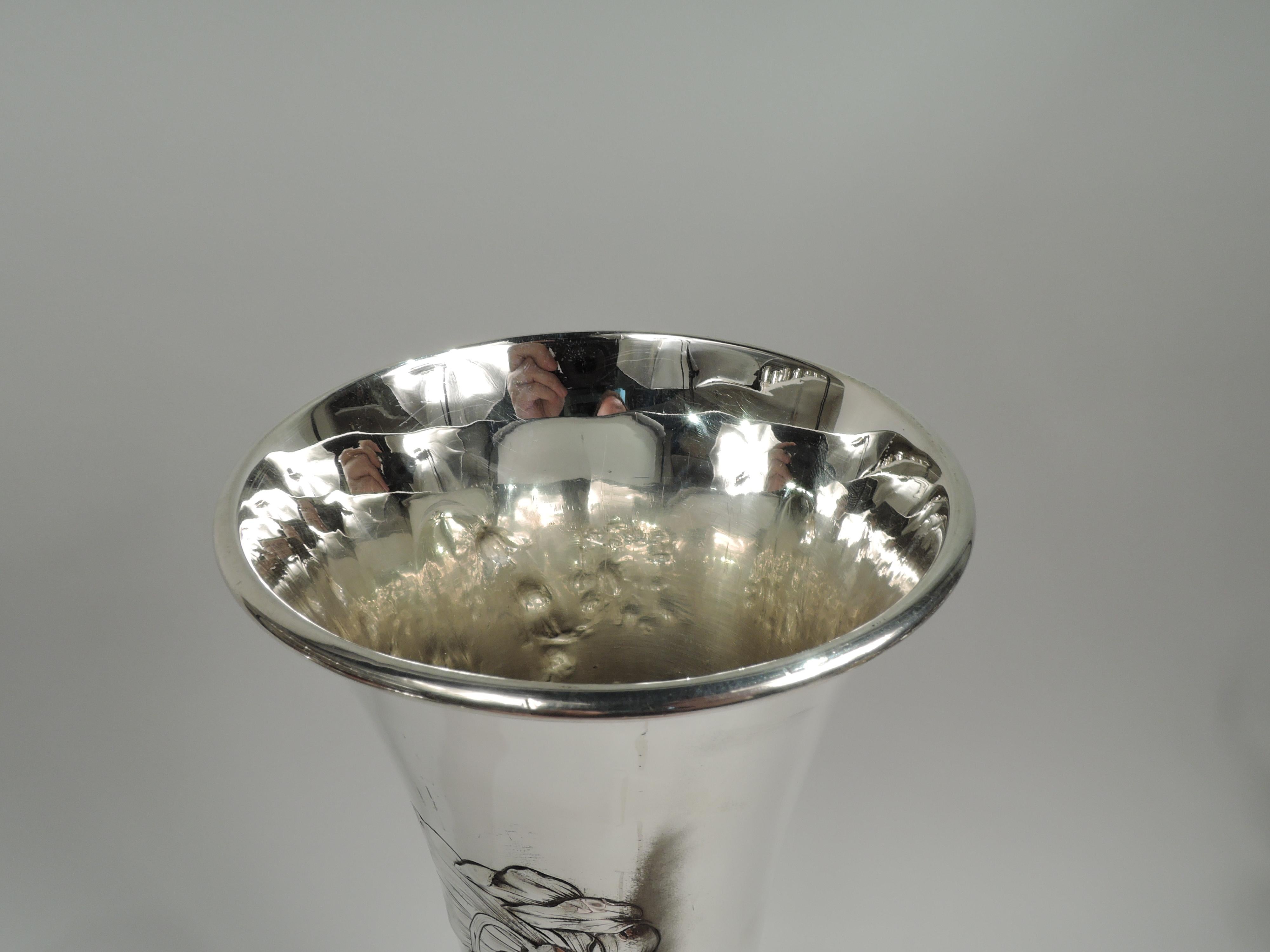 20th Century Beautiful Tall American Art Nouveau Sterling Silver Vase