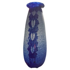 Beautiful Tall Blue Cameo Glass Vase by Charles Schneider "La Verre Francais"