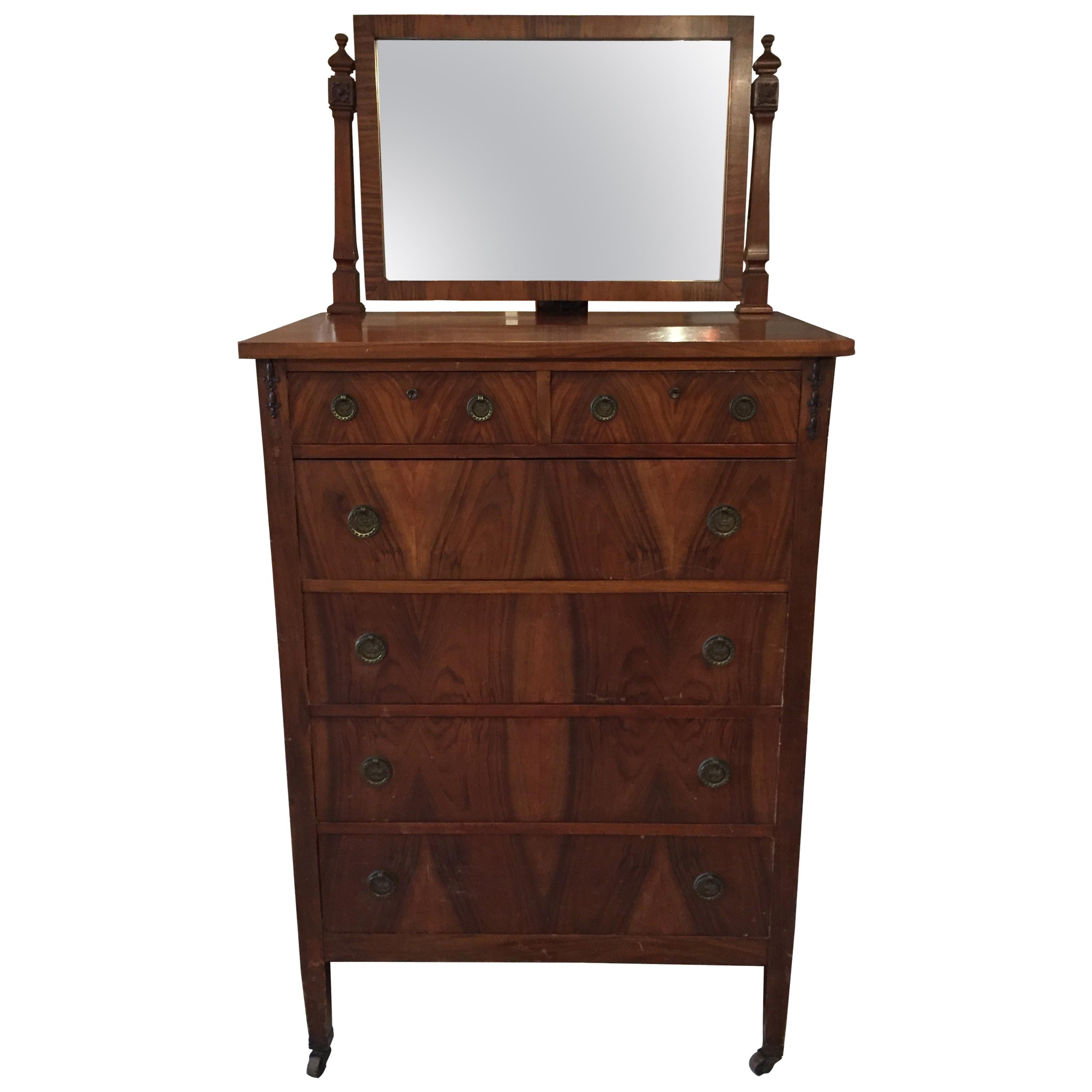 Beautiful Tall Mahogany Chest of Drawers with Dressing Mirror