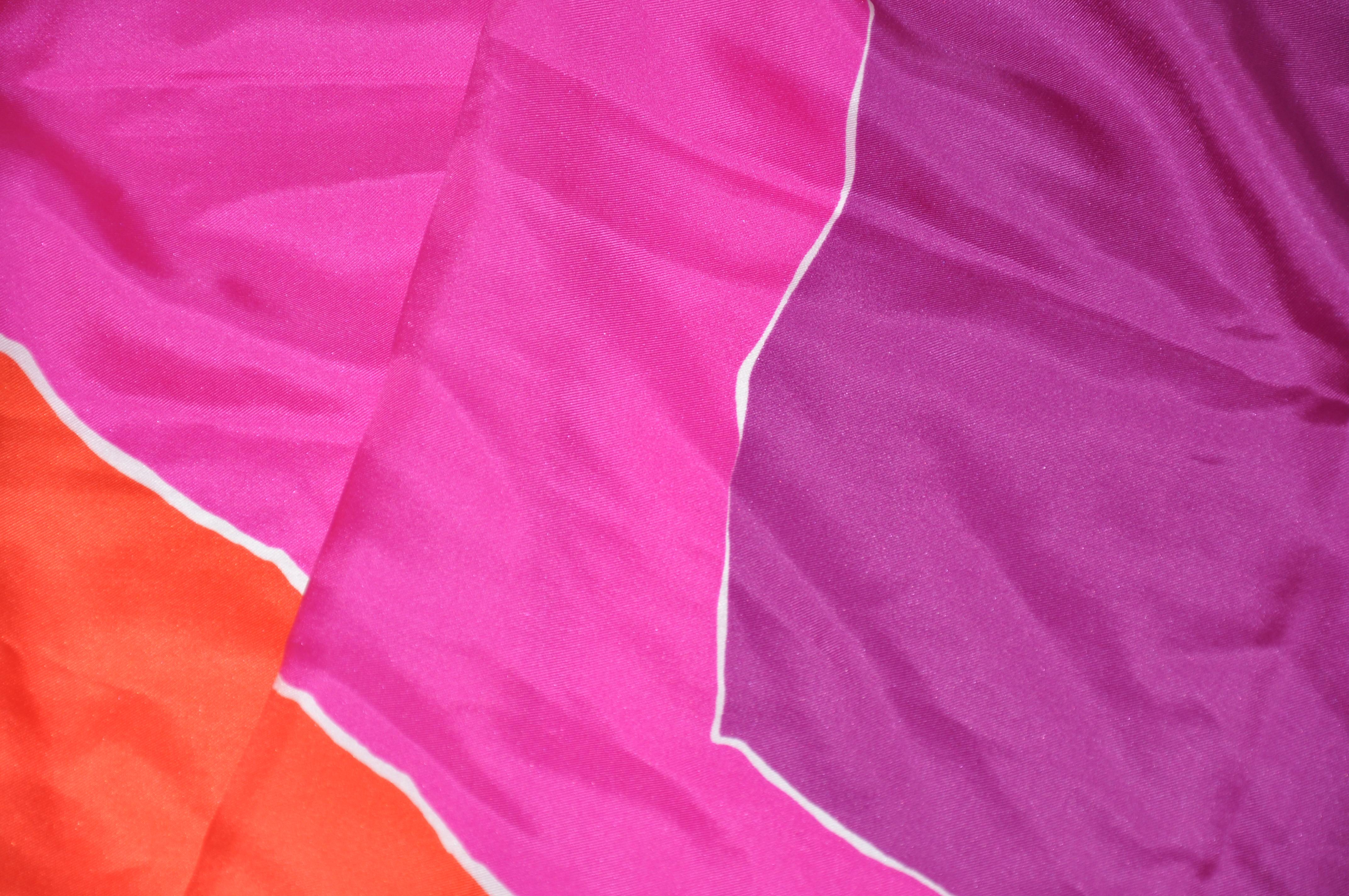 Red Beautiful Tangerine, Fuchsia and Violet Silk Scarf/Shawl For Sale