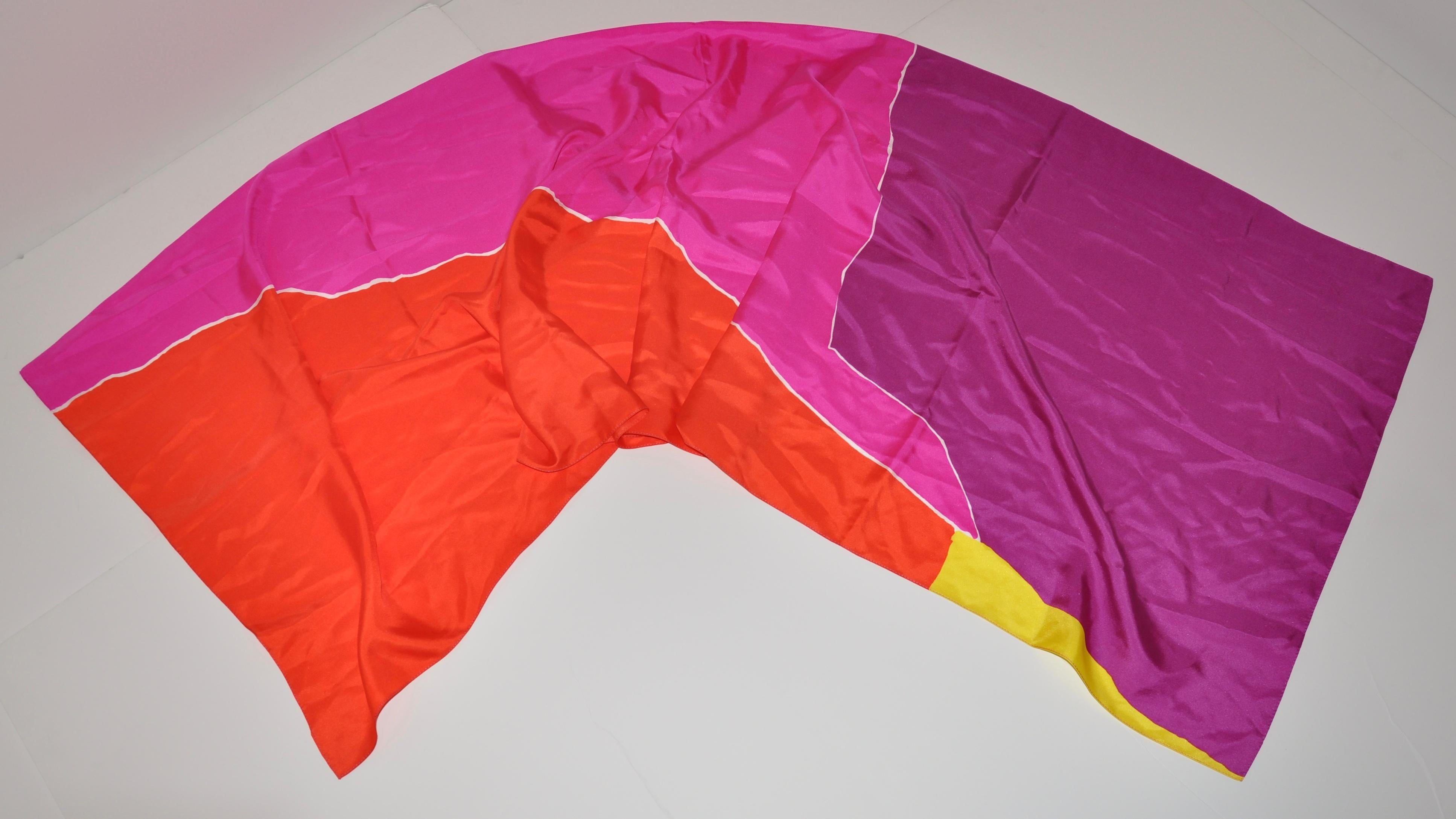 Beautiful Tangerine, Fuchsia and Violet Silk Scarf/Shawl In Good Condition For Sale In New York, NY
