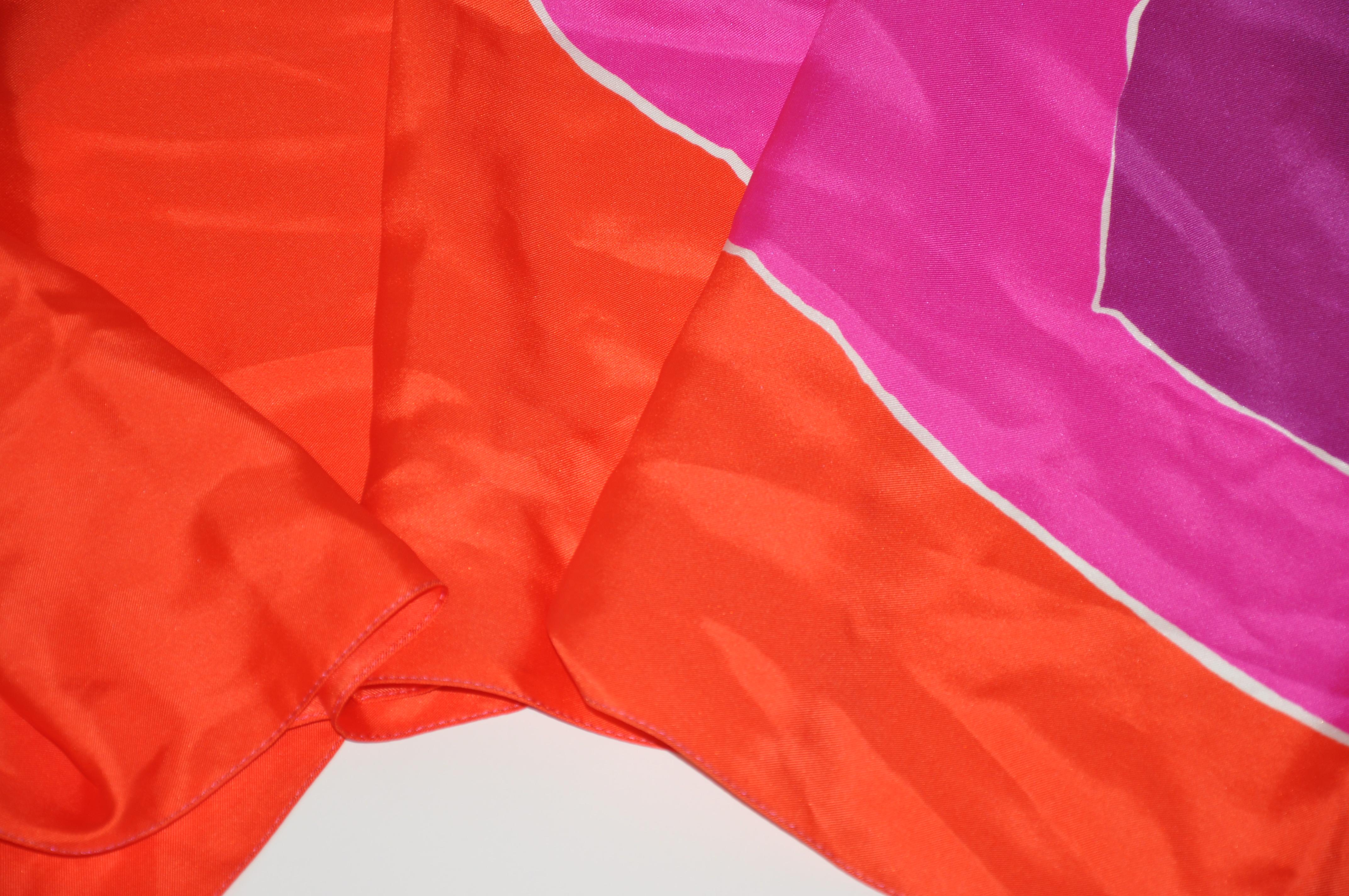 Women's or Men's Beautiful Tangerine, Fuchsia and Violet Silk Scarf/Shawl For Sale