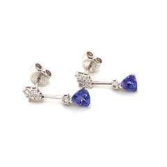 Beautiful Tanzanite and Diamond Drop Earrings Set in 18 Karat White Gold