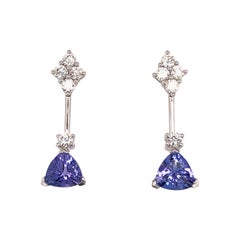 Beautiful Tanzanite and Diamond Drop Earrings Set in 18 Karat White Gold