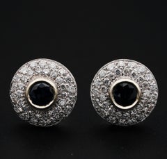 Beautiful Target Design 1.10 Ct Natural Sapphire 1.20 Ct G VVS Diamond Earrings