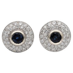 Vintage Beautiful Target Design 1.10 Ct Natural Sapphire 1.20 Ct G VVS Diamond Earrings