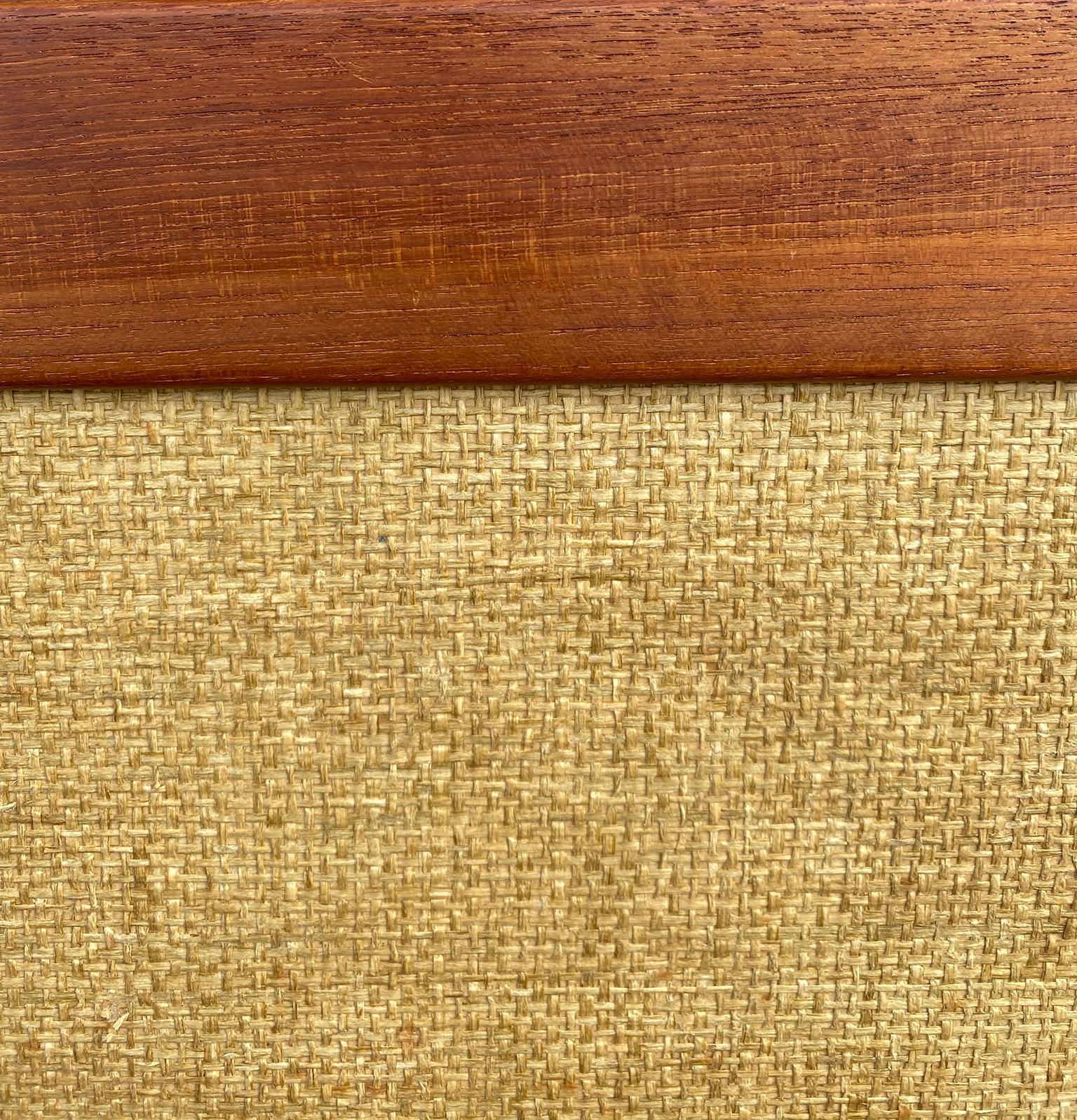 Beautiful Teak Grass Cloth Danish Mid-Century Modern King Headboard, Denmark In Good Condition In BROOKLYN, NY