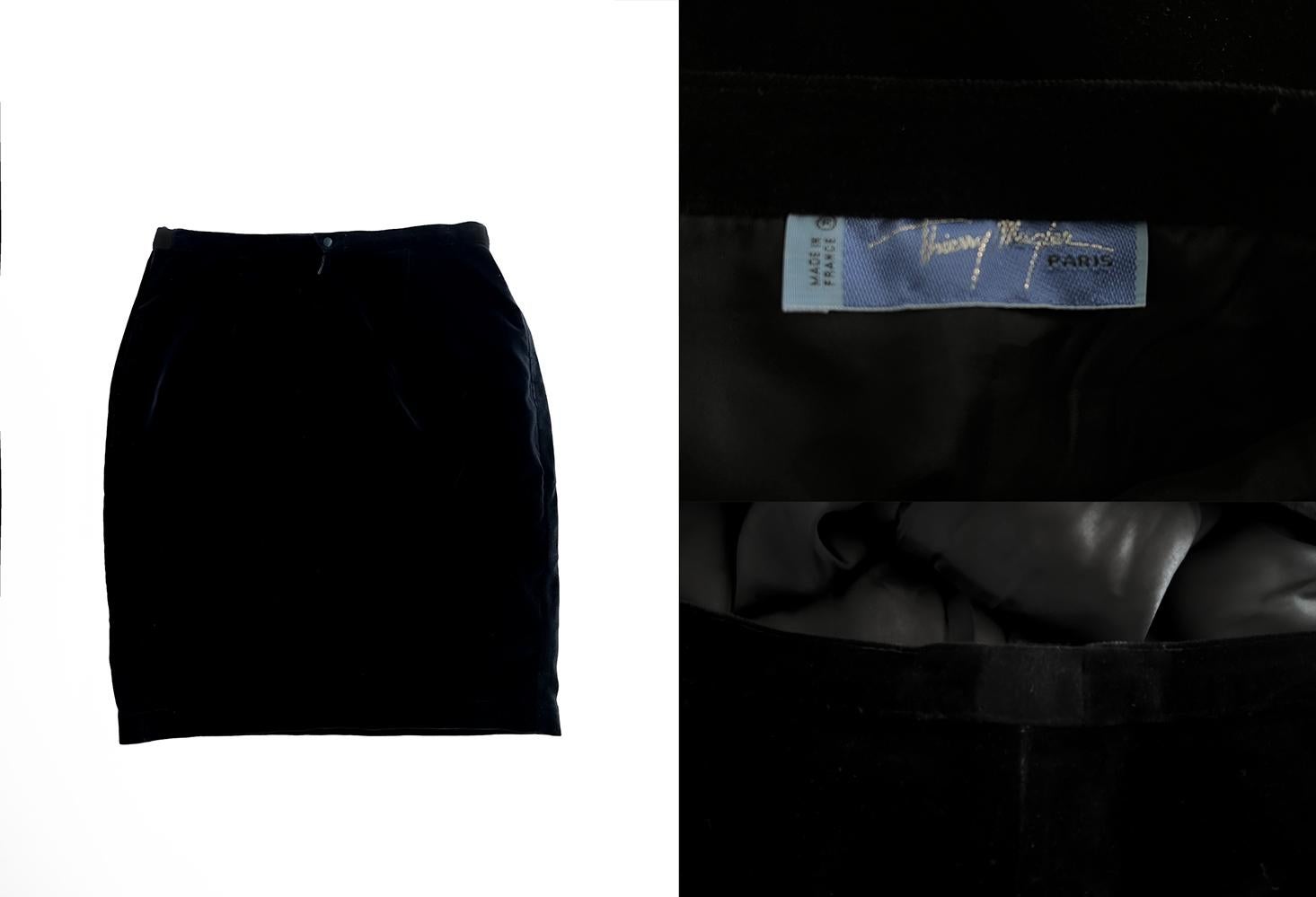 Beautiful Teasing Thierry Mugler Ensemble Black Velvet Mesh Cutout Skirt Suit 3
