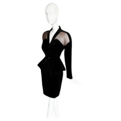 Beautiful Teasing Thierry Mugler Ensemble Black Velvet Mesh Cutout Skirt Suit