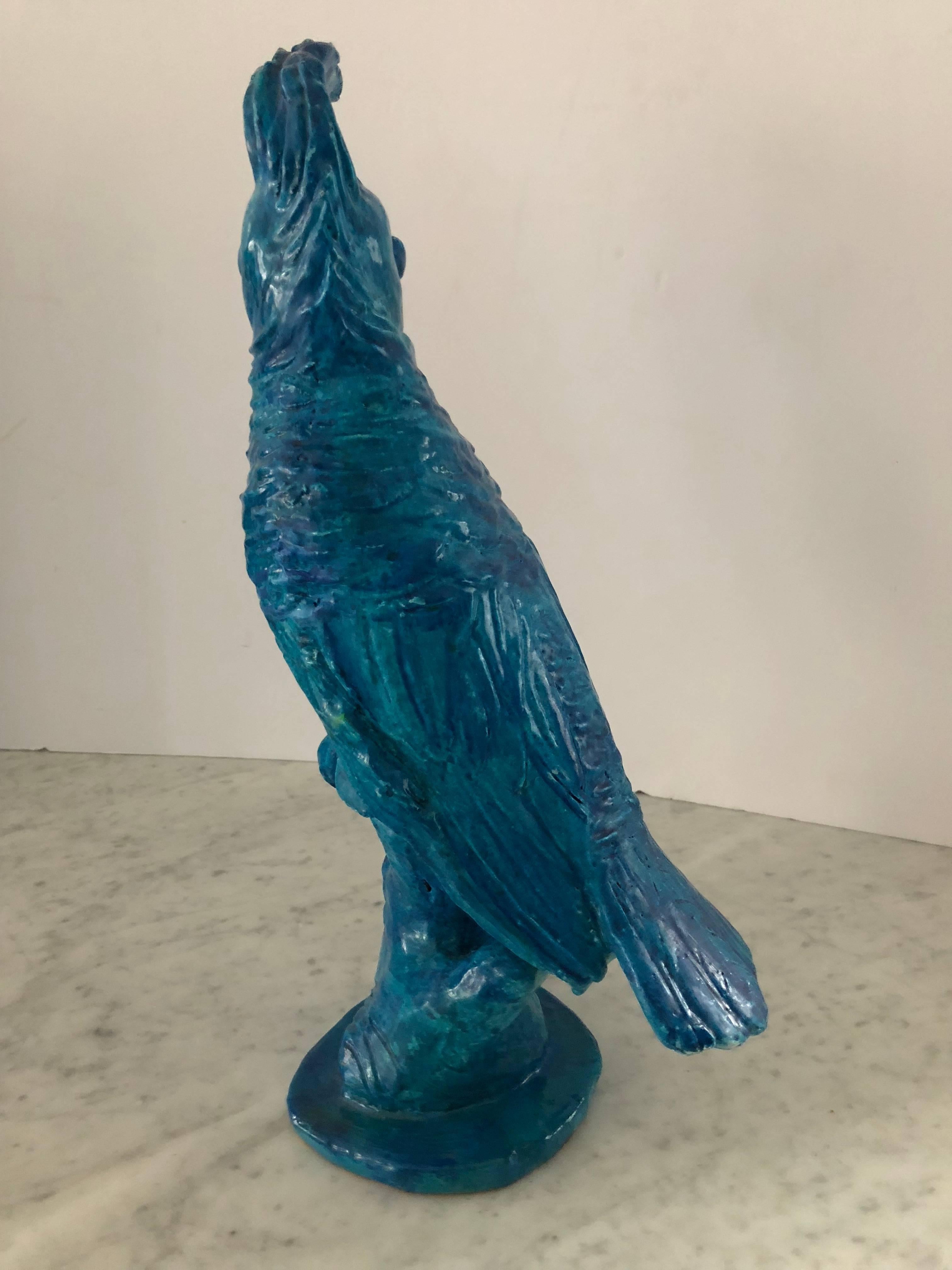 Beautiful Terracotta Parrot with Bright Turquoise Glaze In Excellent Condition In Hopewell, NJ