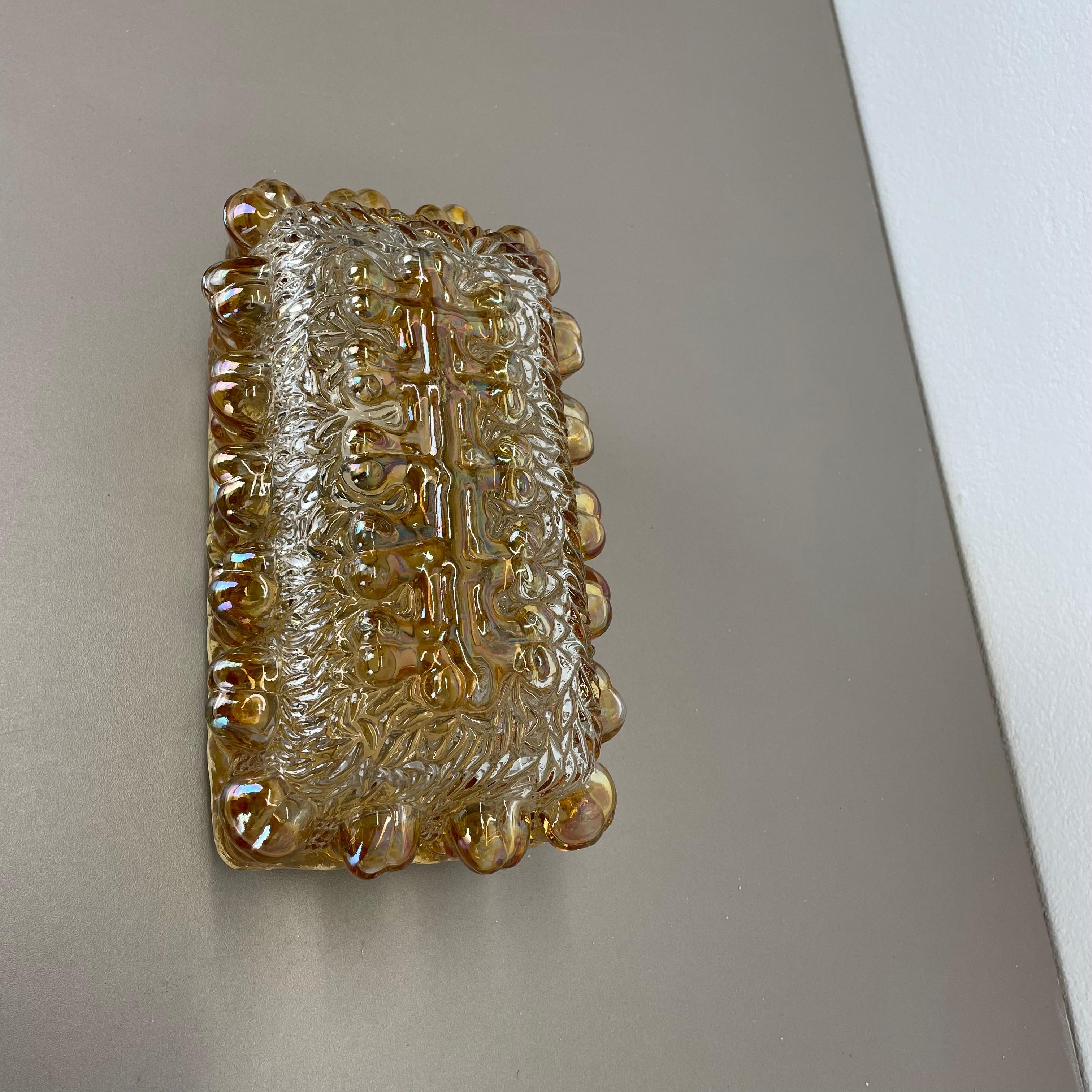 20th Century beautiful textured AMBER Wall Light Sconce Helena Tynell Style, Germany, 1970s For Sale