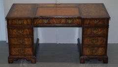 Beautiful Theodore Alexander Walnut & Brown Leather Hidden Computer Partner Desk