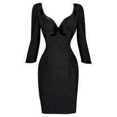 Beautiful Thierry Mugler Sculptural Black Dress FW1993 Velvet Details