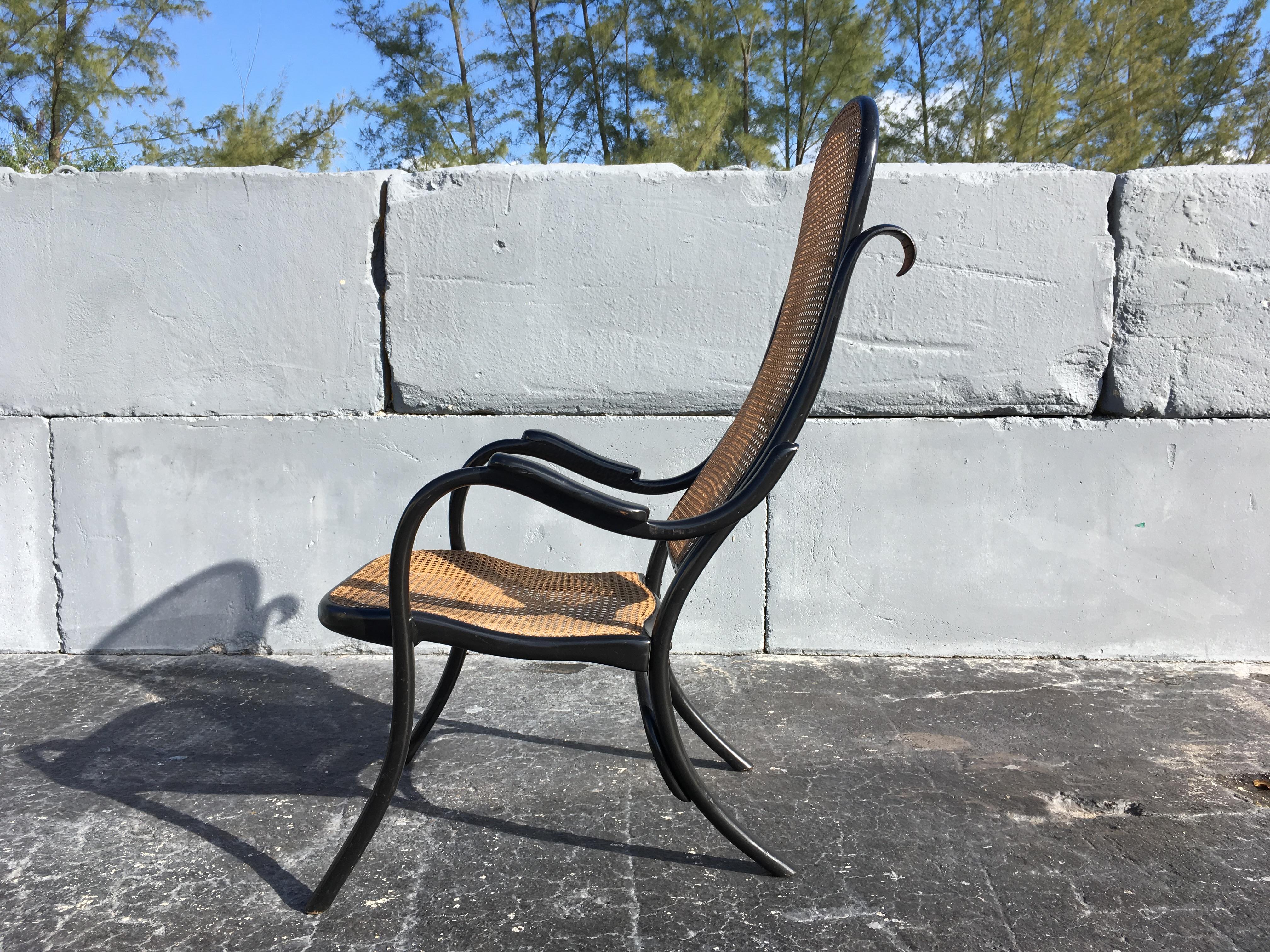 Rare Beautiful Thonet High Back Armchair No 6351 , Black, Cane For Sale 4