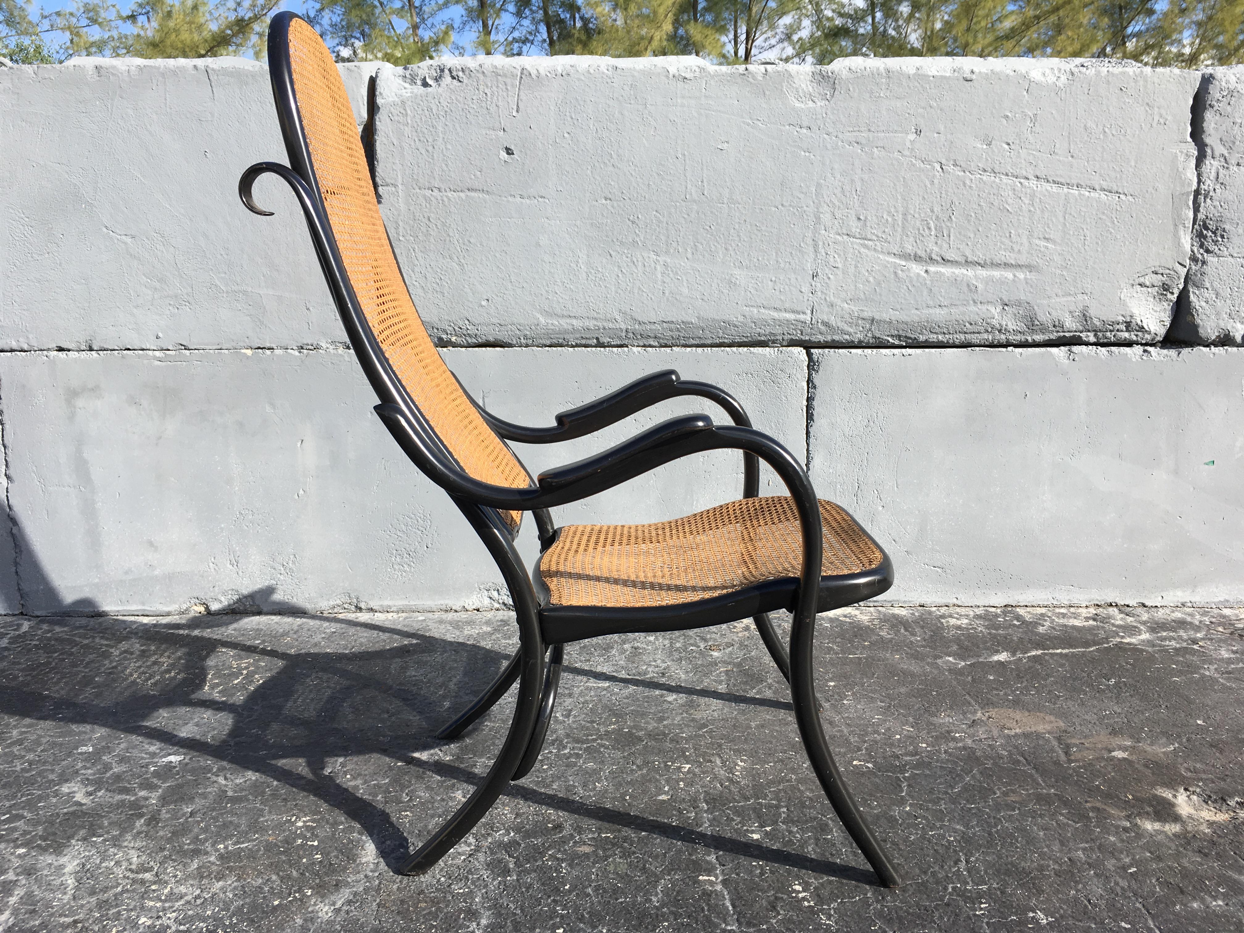 Rare Beautiful Thonet High Back Armchair No 6351 , Black, Cane For Sale 5