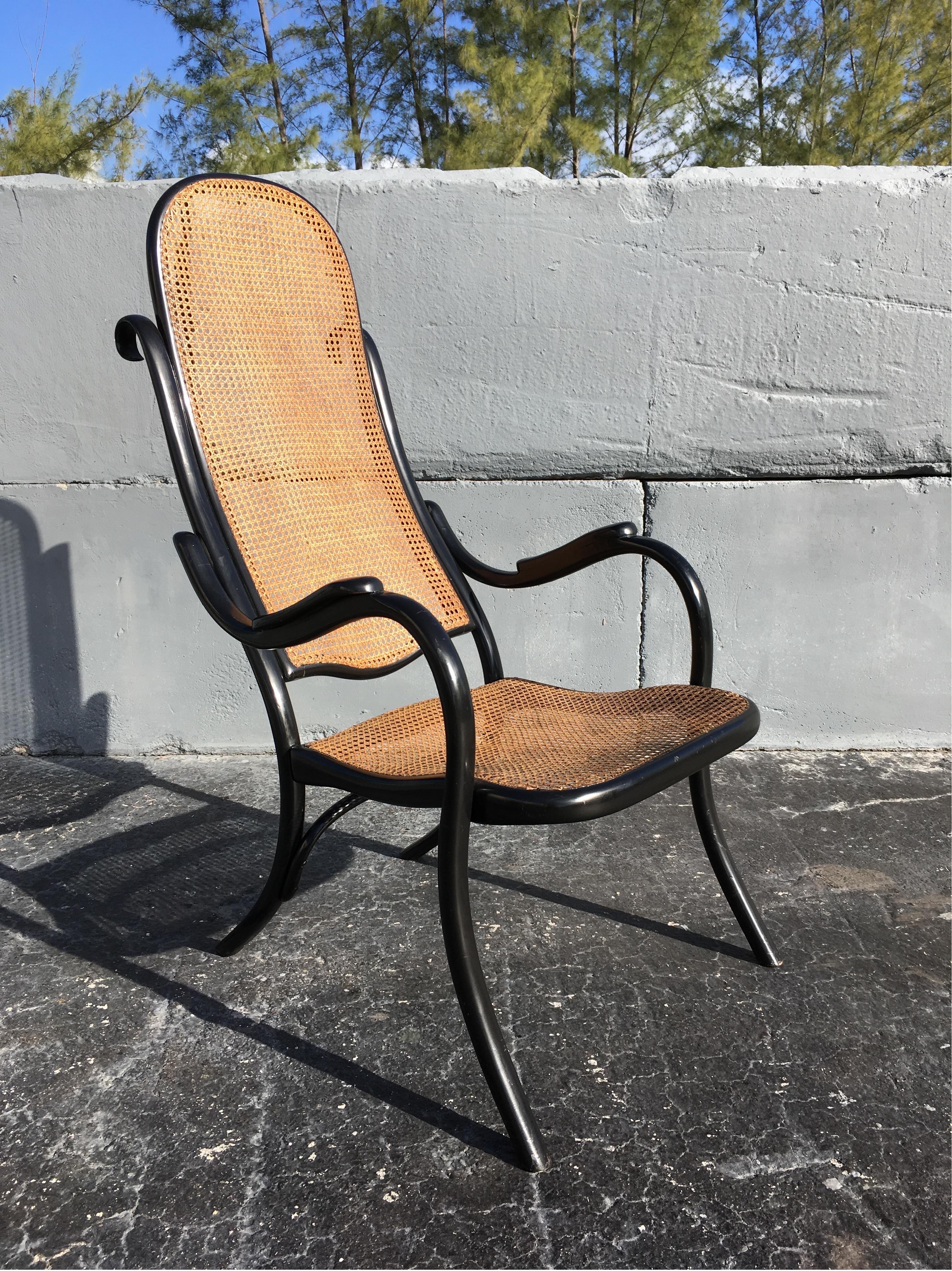 Beautiful Thonet High Back Armchair No 6351 Black, Cane For Sale 7