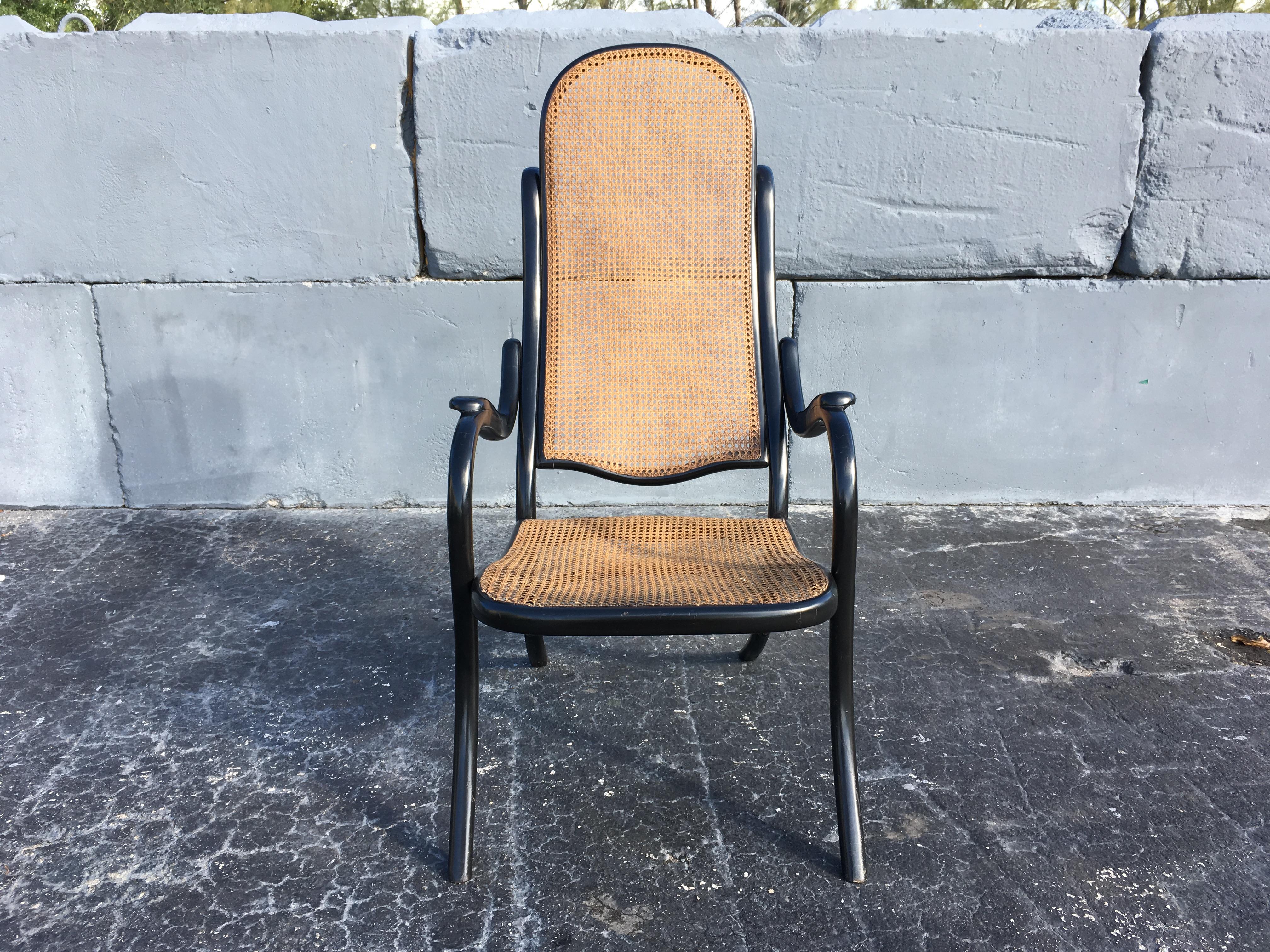 Original cane and black finish, stamped Thonet. Beautiful lines.