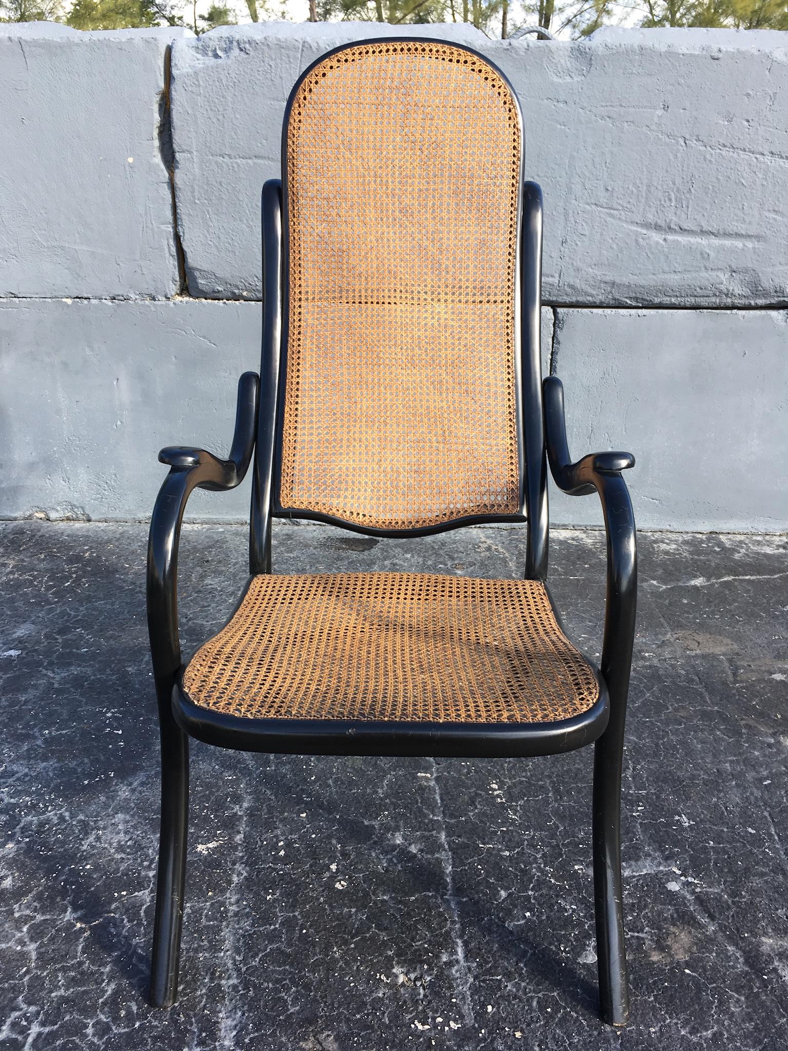 Beautiful Thonet High Back Armchair No 6351 Black, Cane For Sale 2