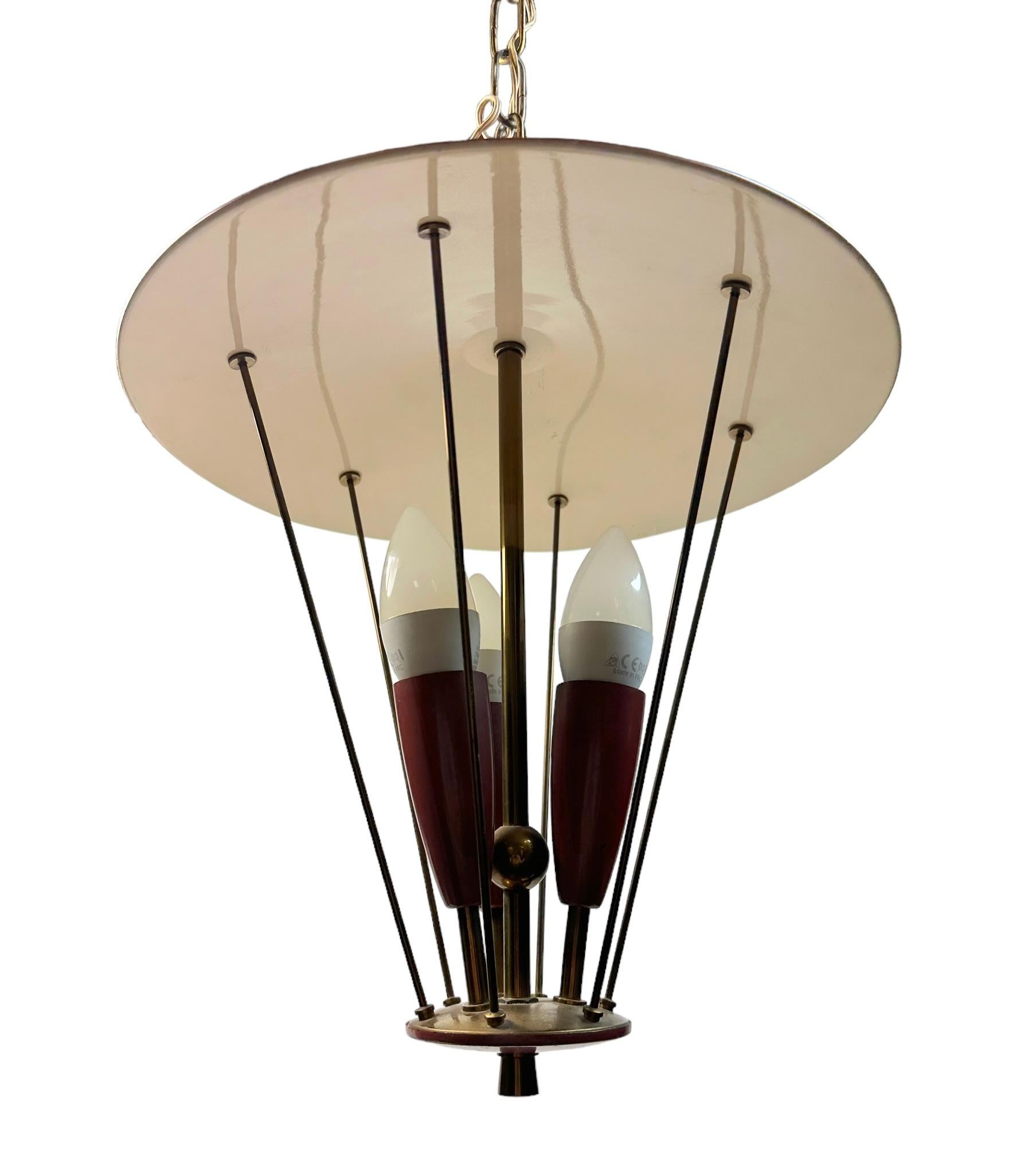 Beautiful Three Light Stilnovo Lantern Pendant Chandelier Vintage Italy, 1950s For Sale 1