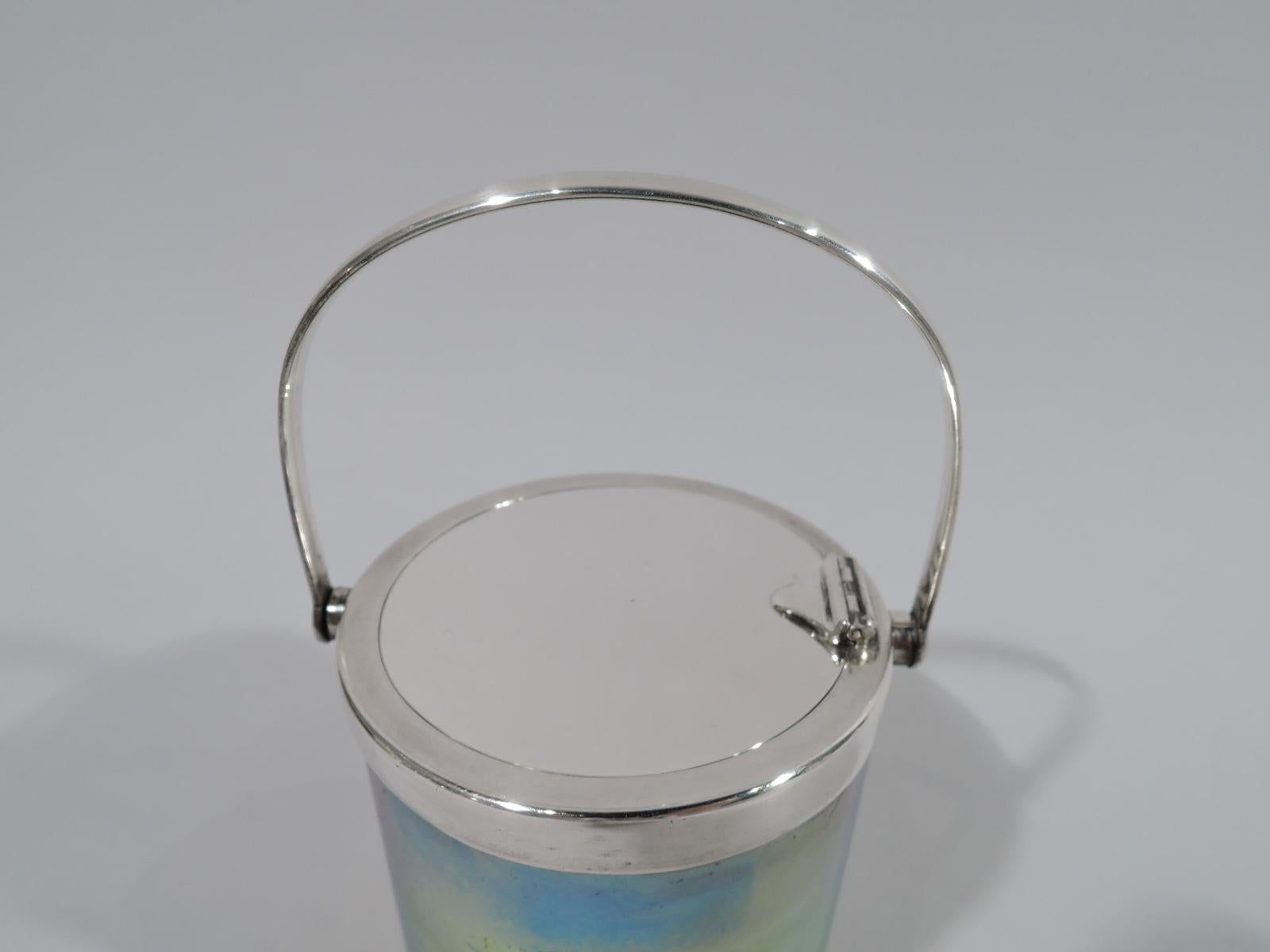 Beautiful Tiffany Art Nouveau Sterling Silver & Favrile Glass Jam Pot In Excellent Condition For Sale In New York, NY
