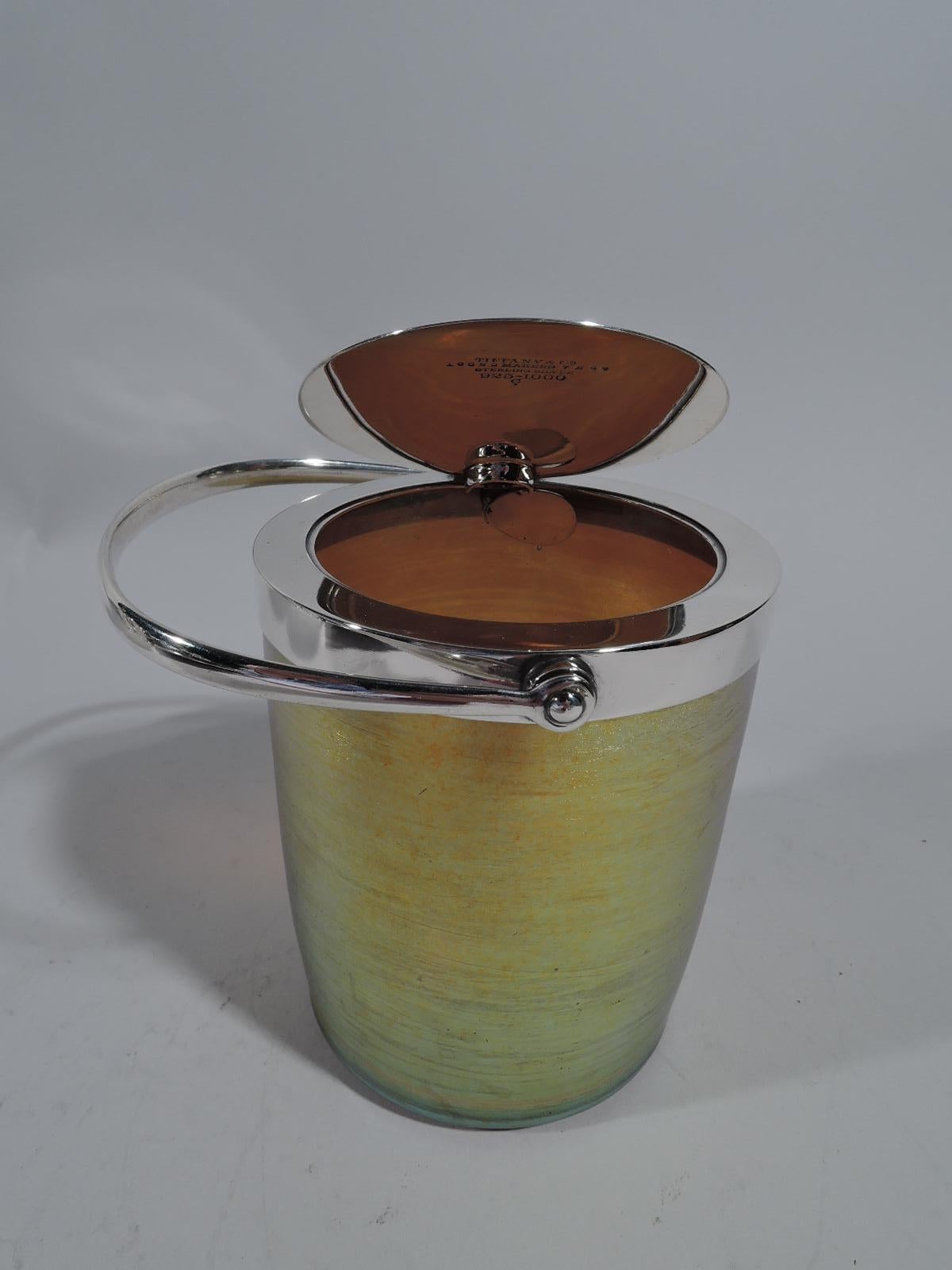Beautiful Tiffany Art Nouveau Sterling Silver and Favrile Glass Jam Pot In Excellent Condition In New York, NY