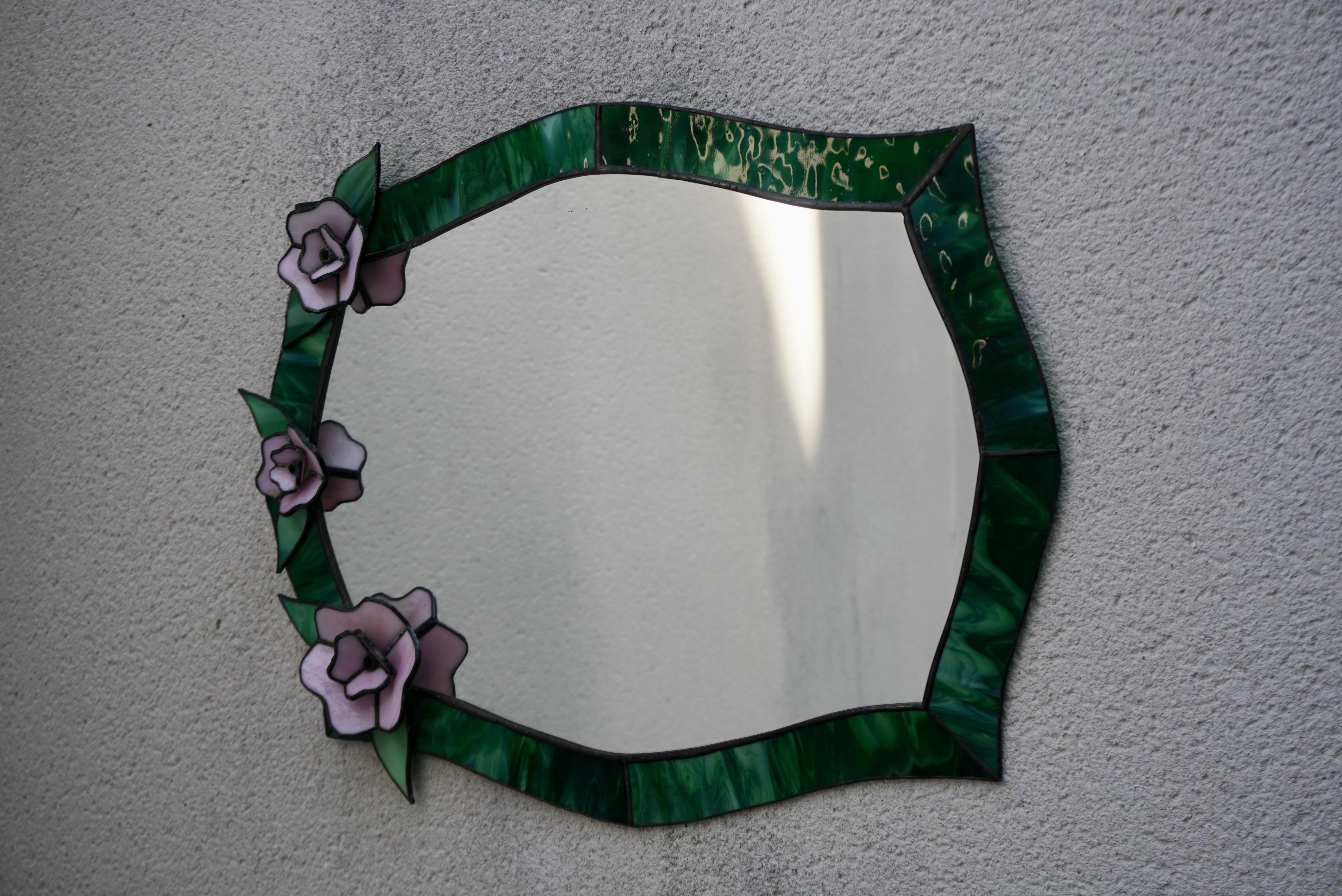 Mid-Century Modern Beautiful Tiffany Stained Glass Mirror For Sale