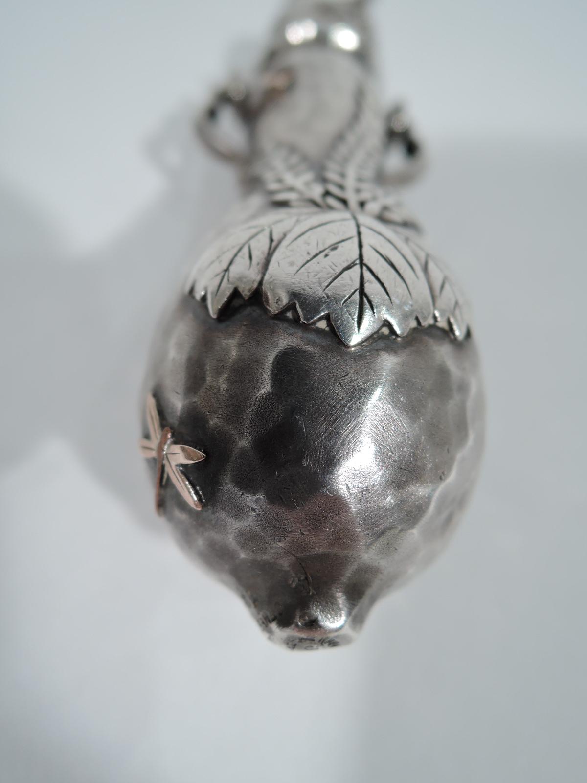 Hammered Beautiful Tiffany Sterling Silver and Mixed Metal Chatelaine Perfume For Sale
