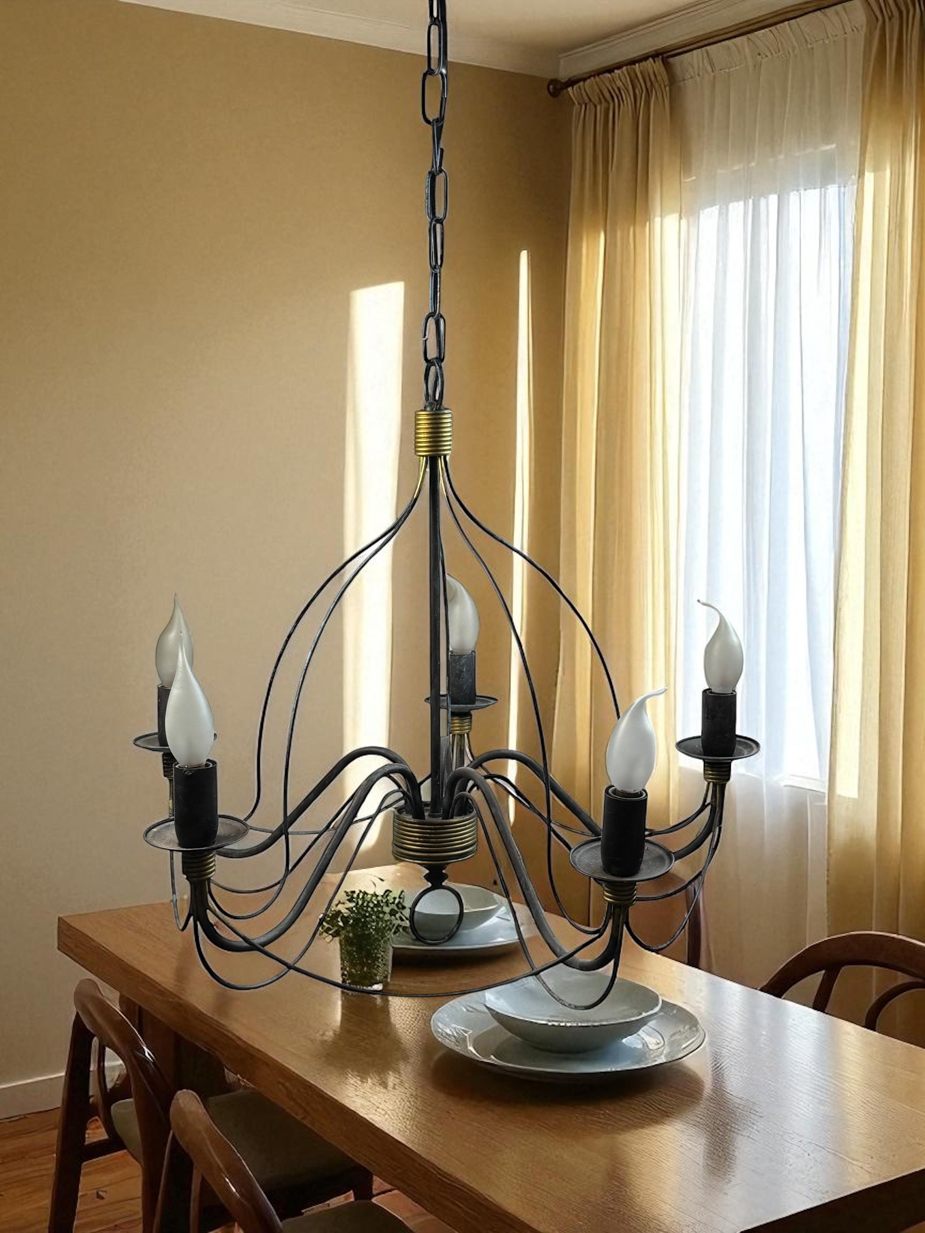 Beautiful Tole Classic Chandelier Weathered Verdigris and Gilded Metal Vintage For Sale 9