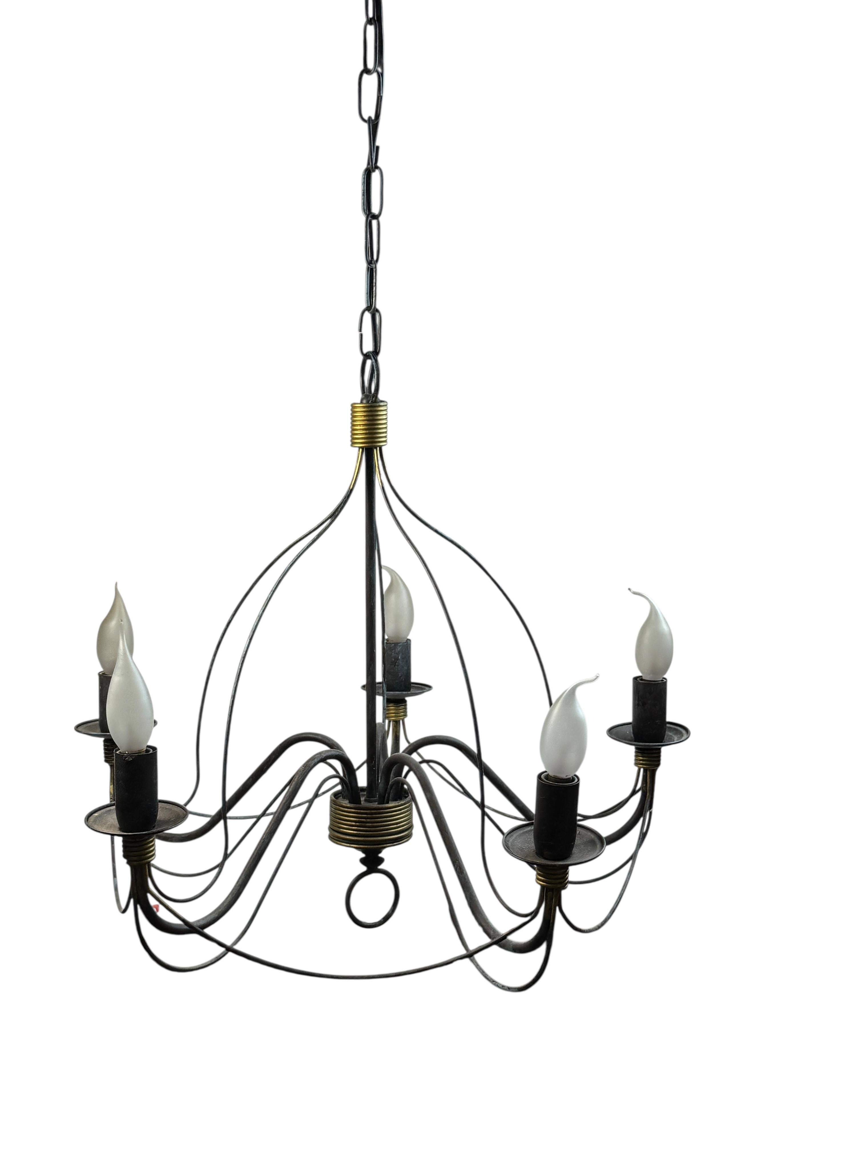 Gilt Beautiful Tole Classic Chandelier Weathered Verdigris and Gilded Metal Vintage For Sale