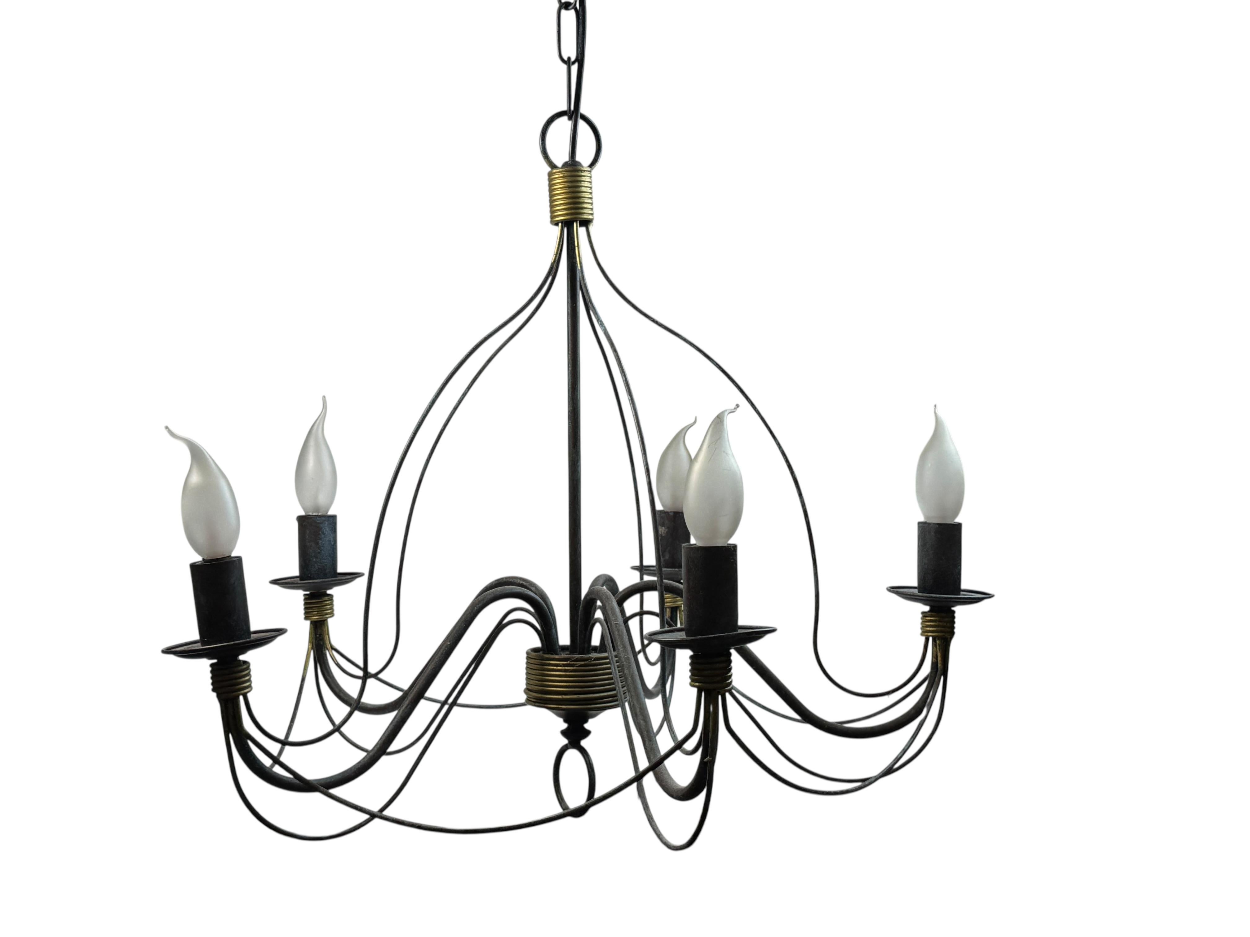Beautiful Tole Classic Chandelier Weathered Verdigris and Gilded Metal Vintage For Sale 1