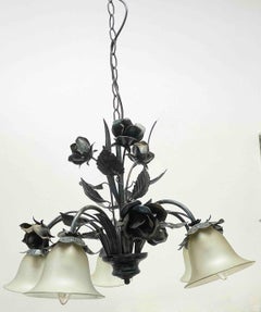 Beautiful Tole Florentine Florence Five Light Chandelier, Honsel Leuchten, 1980s