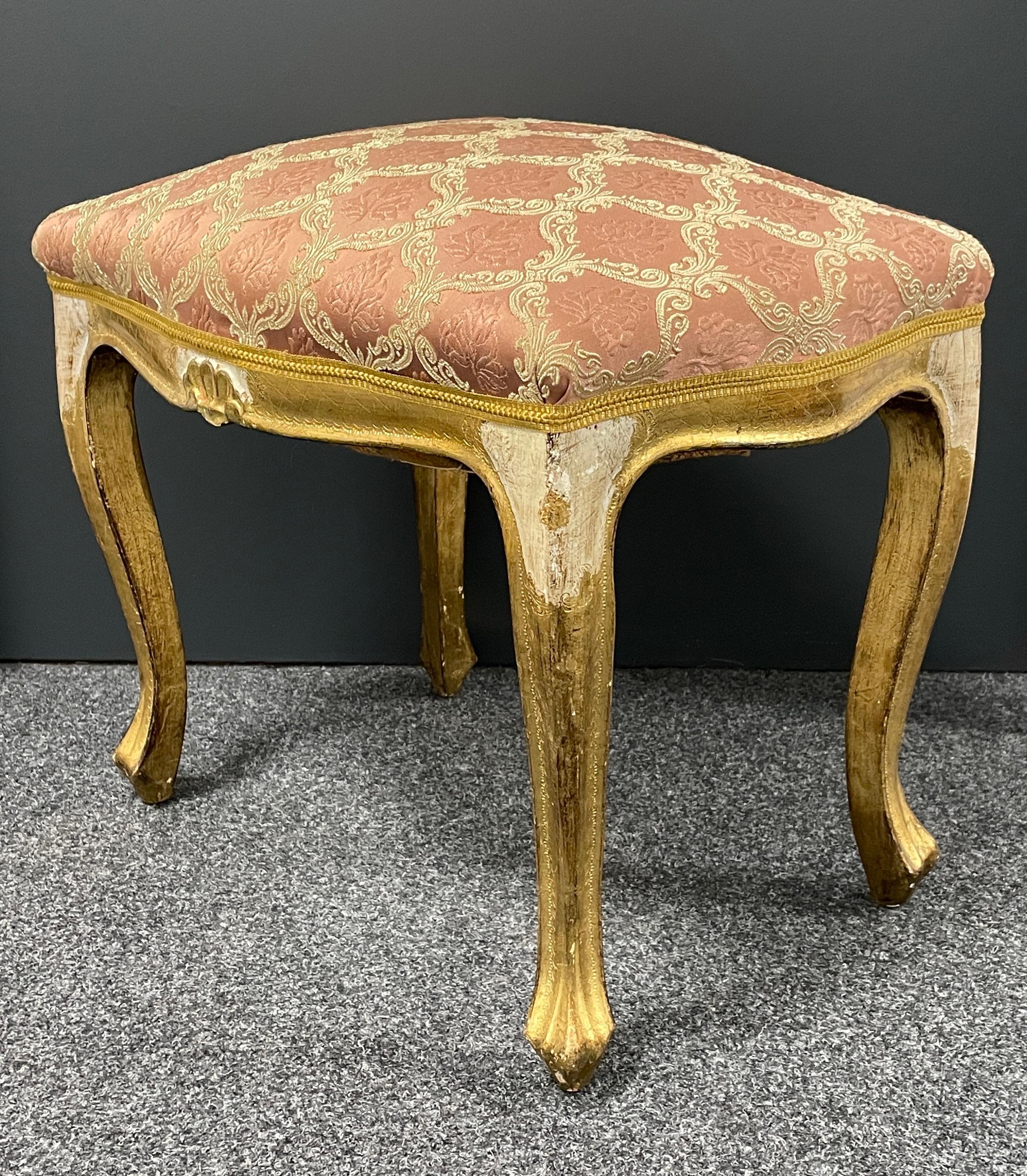 Italian Beautiful Tole Hollywood Regency Stool or Foot Rest, Italy, 1930s For Sale