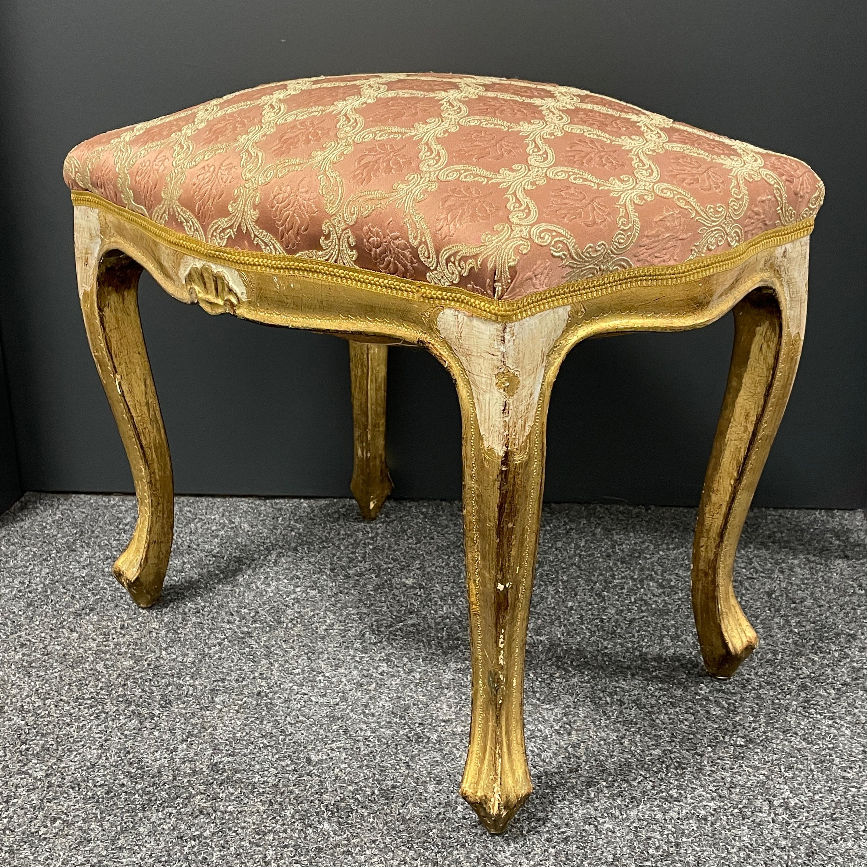 Fabric Beautiful Tole Hollywood Regency Stool or Foot Rest, Italy, 1930s For Sale