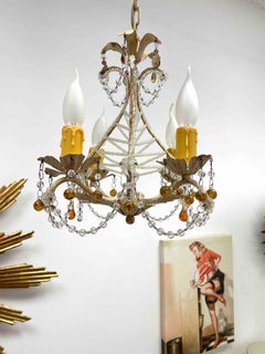 Beautiful Tole Shabby Chic Florence Flower Chandelier with Crystals German 1960s