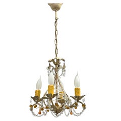 Beautiful Tole Shabby Chic Florence Flower Chandelier with Crystals German 1960s