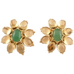 Beautiful Tony Duquette Citrine and Chrysophrase Gold Clip-On Earrings