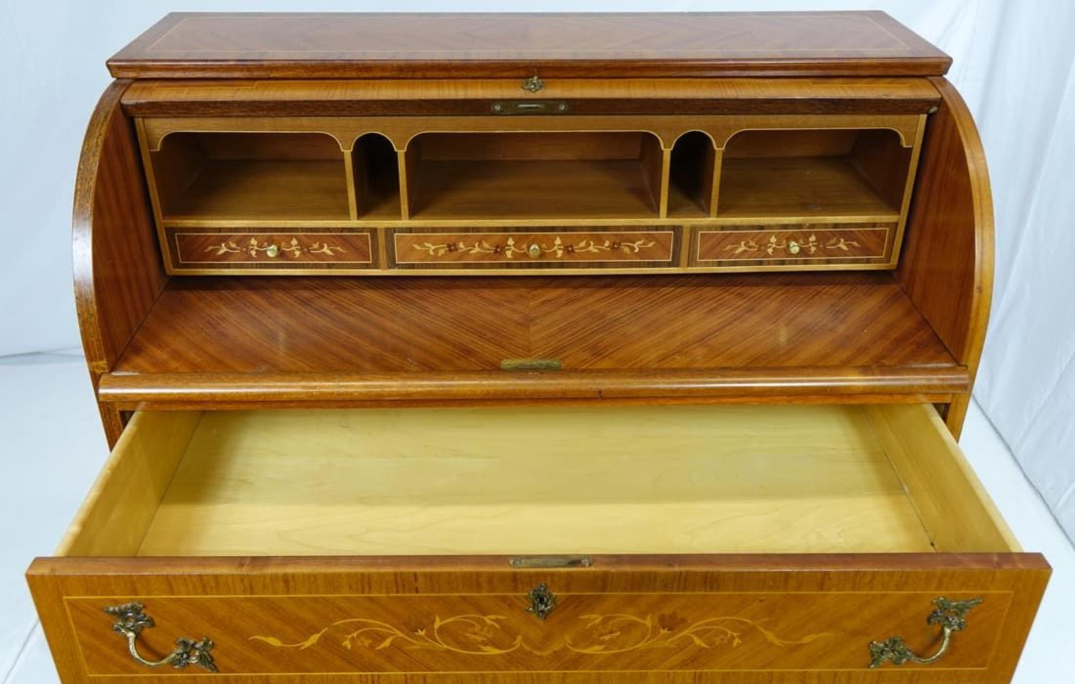 Beautiful Top Down Italian Wood Desk With Inlay For Sale 13