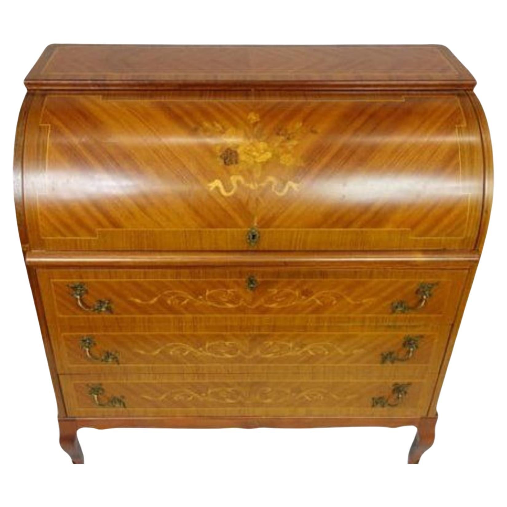 Beautiful Top Down Italian Wood Desk With Inlay For Sale