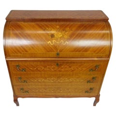 Vintage Beautiful Top Down Italian Wood Desk With Inlay