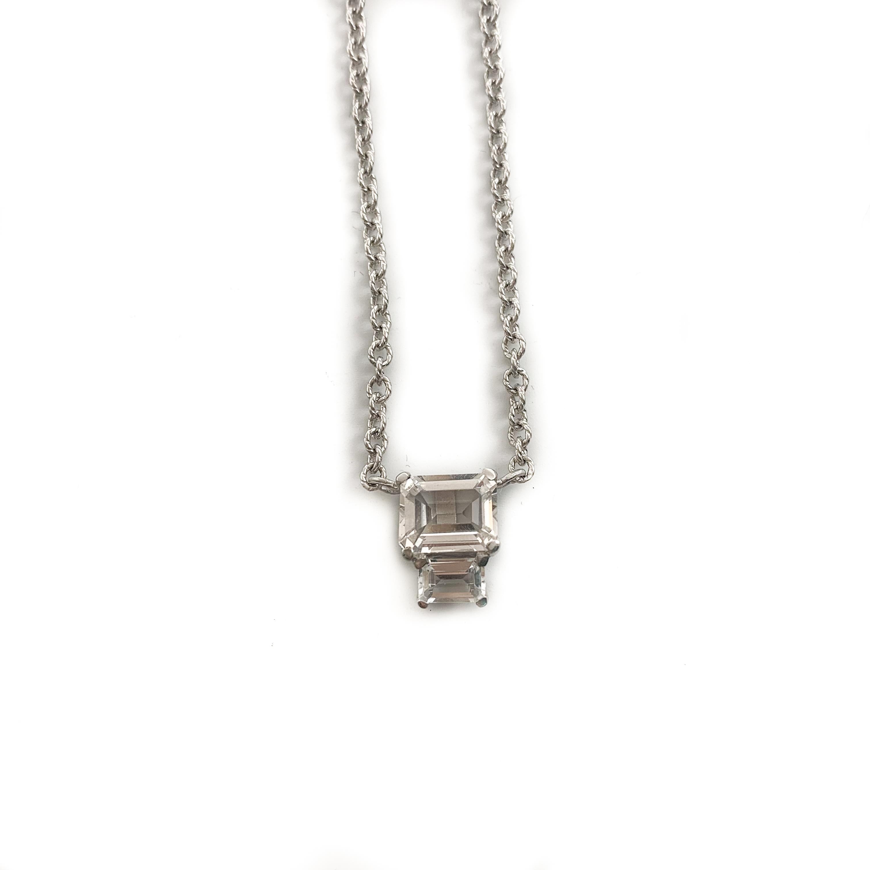 Square Cut Beautiful Topaz Set in Sterling Silver Delicate Pendant Necklace  For Sale