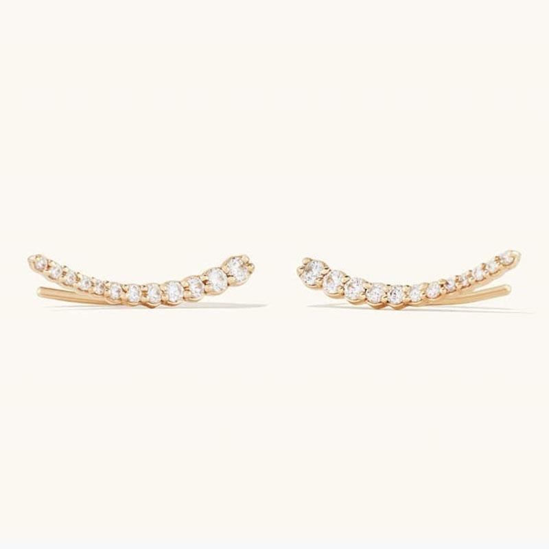 Modern Tapered Diamond 18K Gold Climber Stud Earrings For Sale