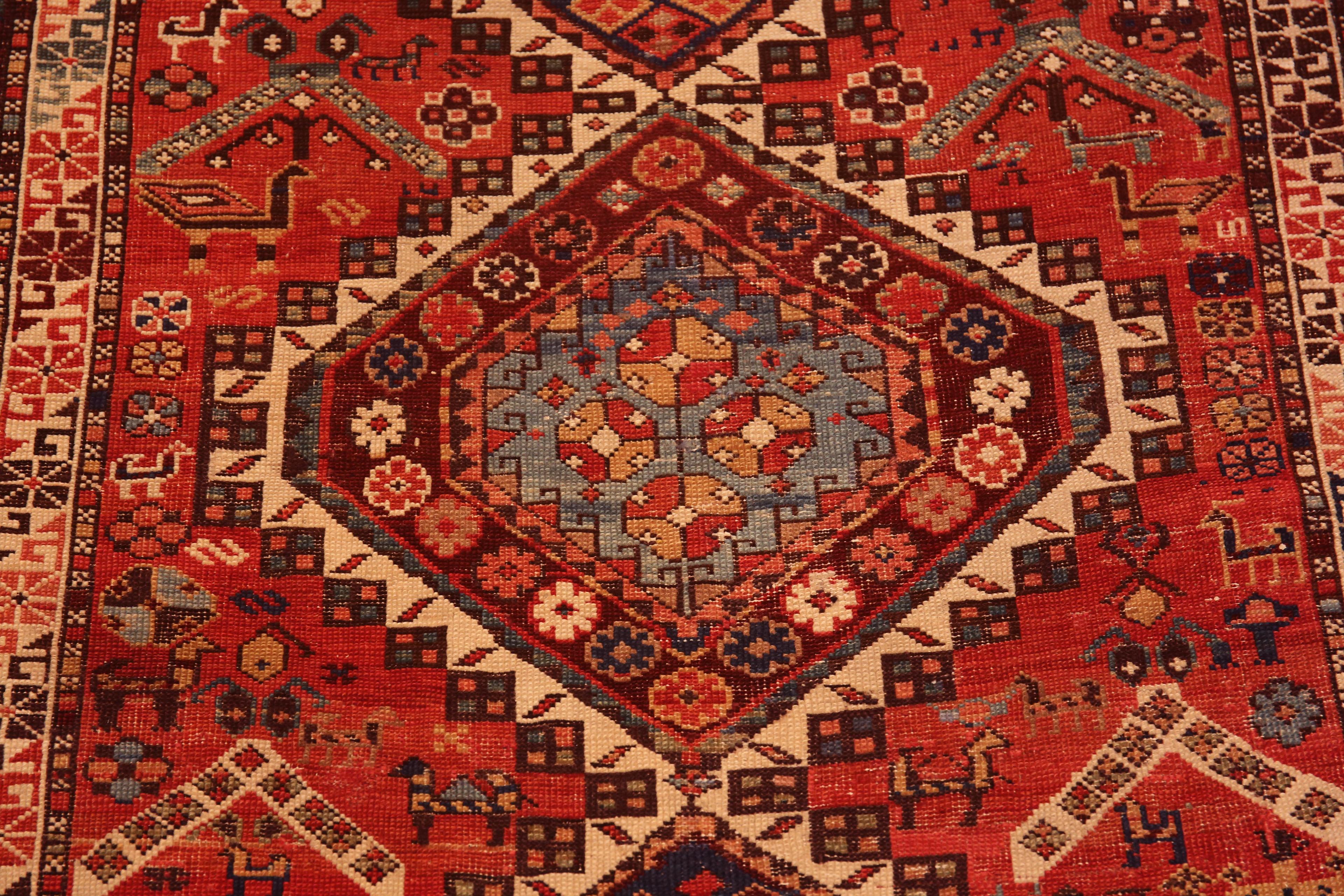 Hand-Knotted Beautiful Tribal Antique Rustic Caucasian Shirvan Animal Area Rug 4' x 5'6