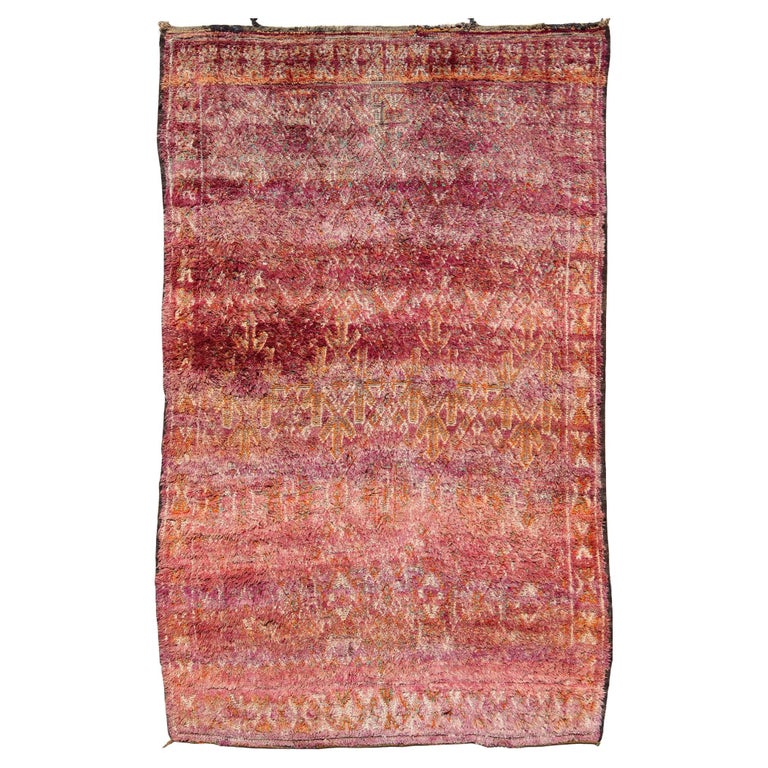 Beautiful Tribal Design Vintage Moroccan Rug in Purple, Red, Orange ...