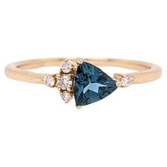 Beautiful Trillion London Topaz Ring with Diamond Accents in Yellow Gold 