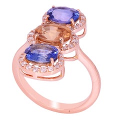 Beautiful Trio of Sapphires Diamond Cluster Ring Made In 18k Gold 
