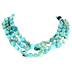 Gemjunky Vintage Inspired Blue 3 Strand Peruvian Opal Diamond Clasp Necklace